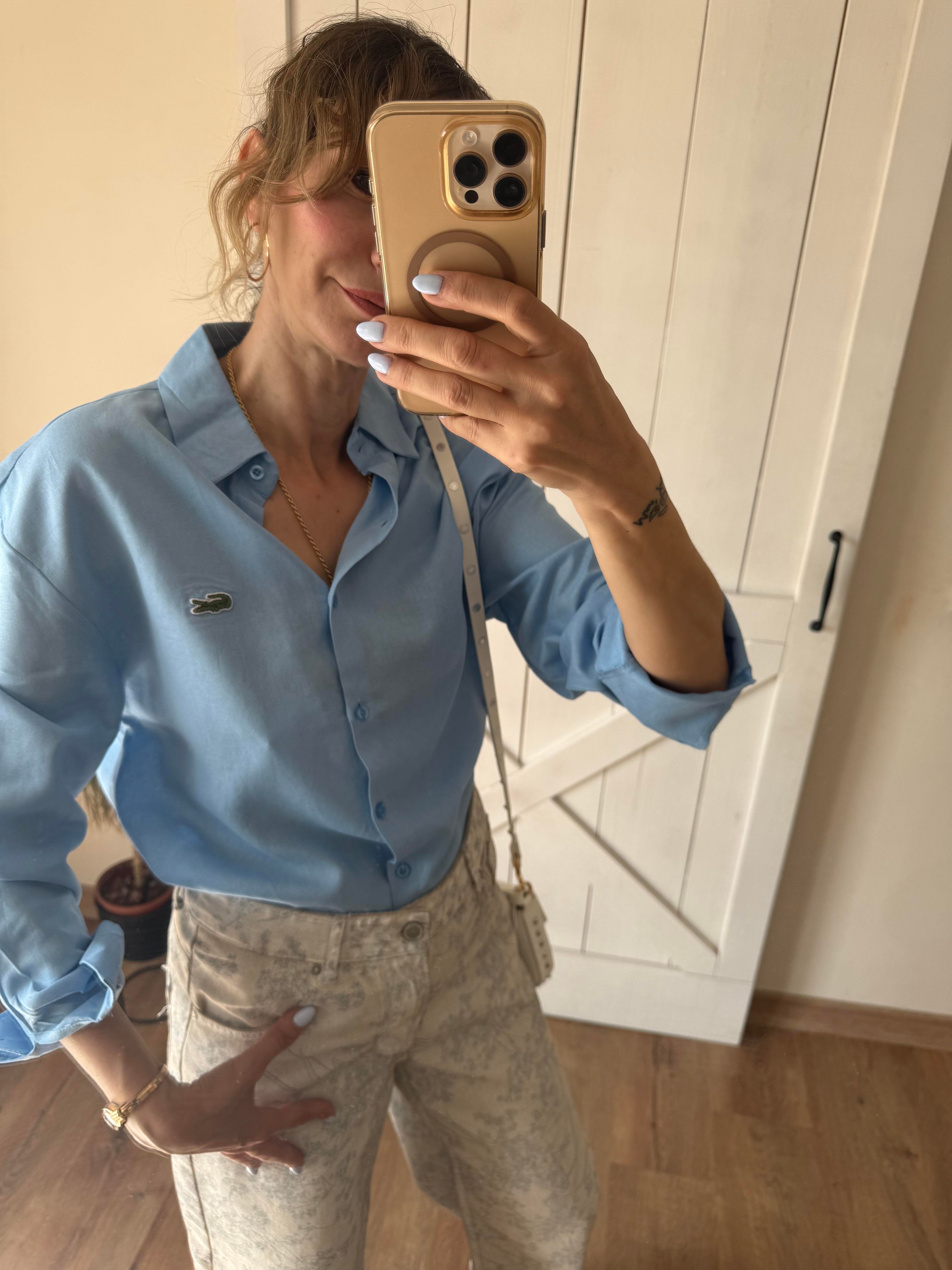 Gök Mavi Keten Gömlek