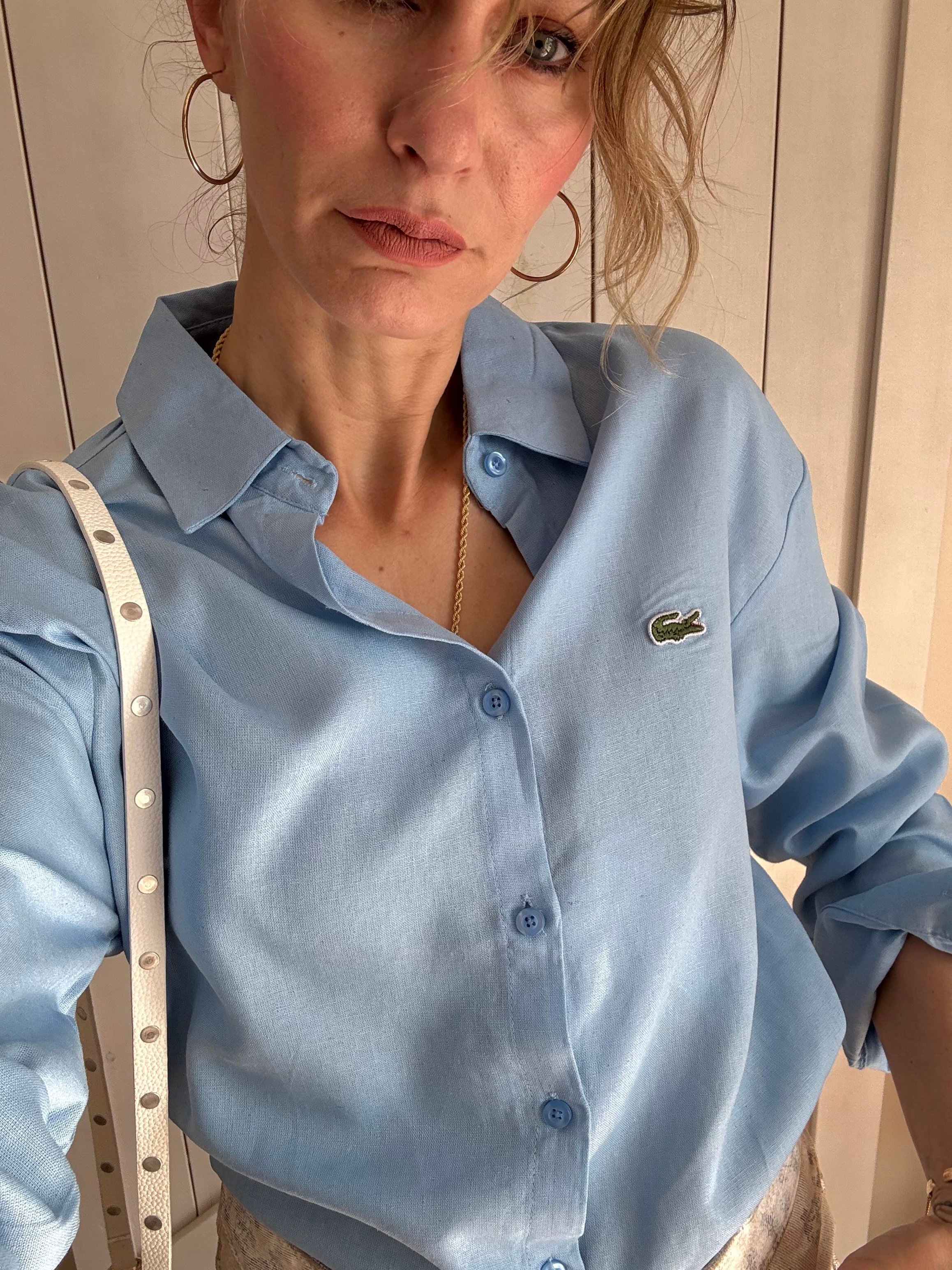 Gök Mavi Keten Gömlek