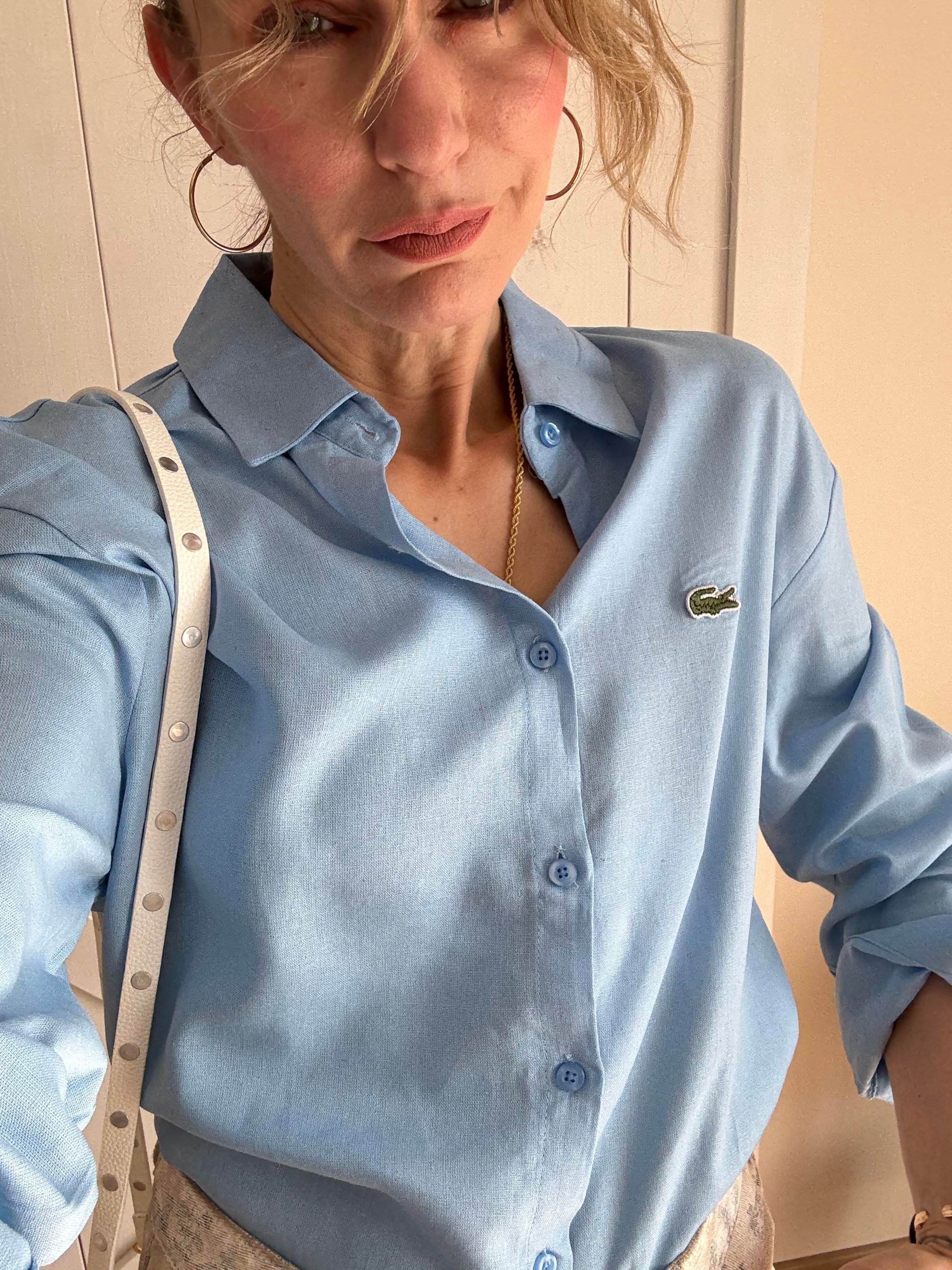 Gök Mavi Keten Gömlek