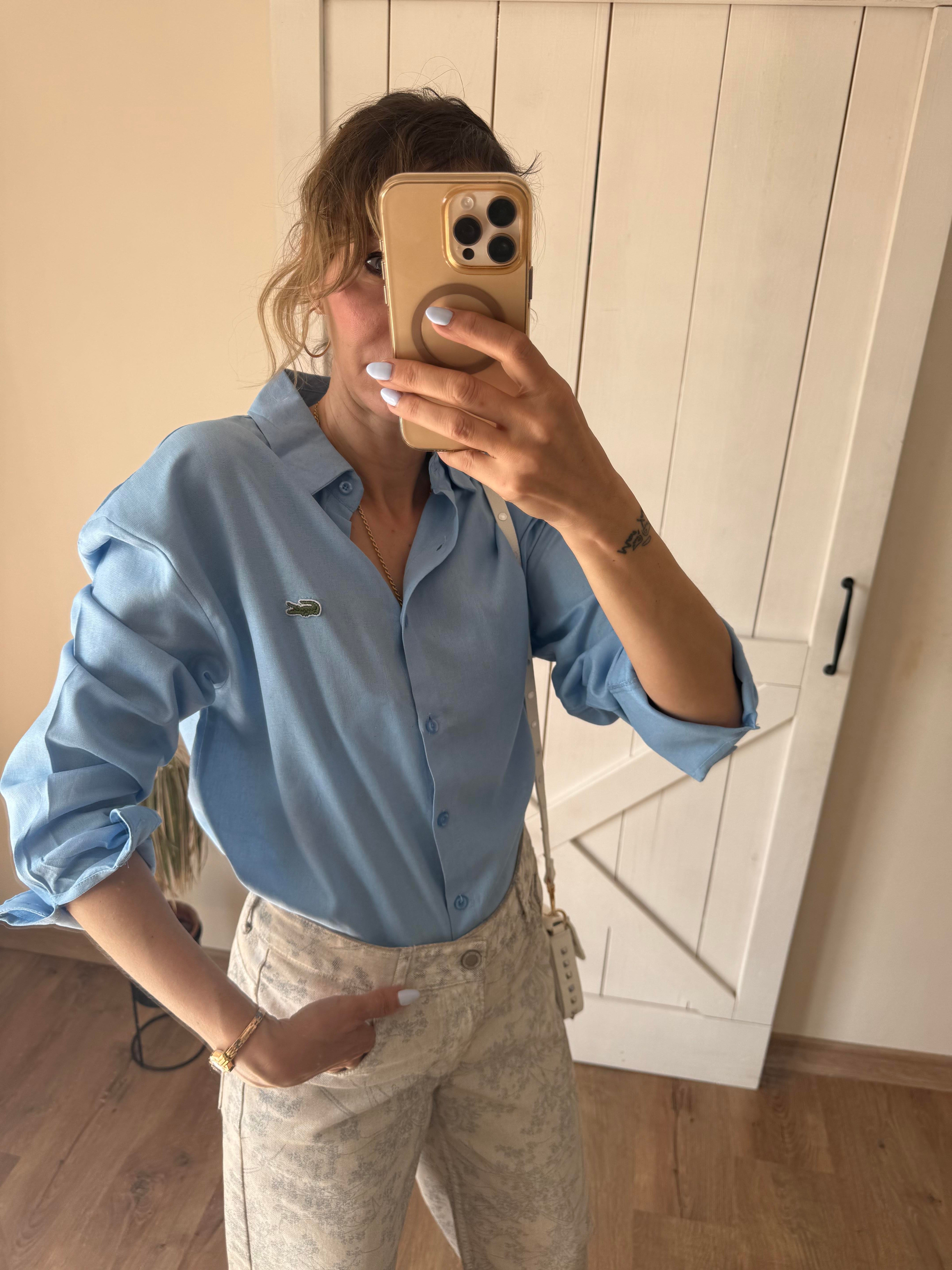 Gök Mavi Keten Gömlek