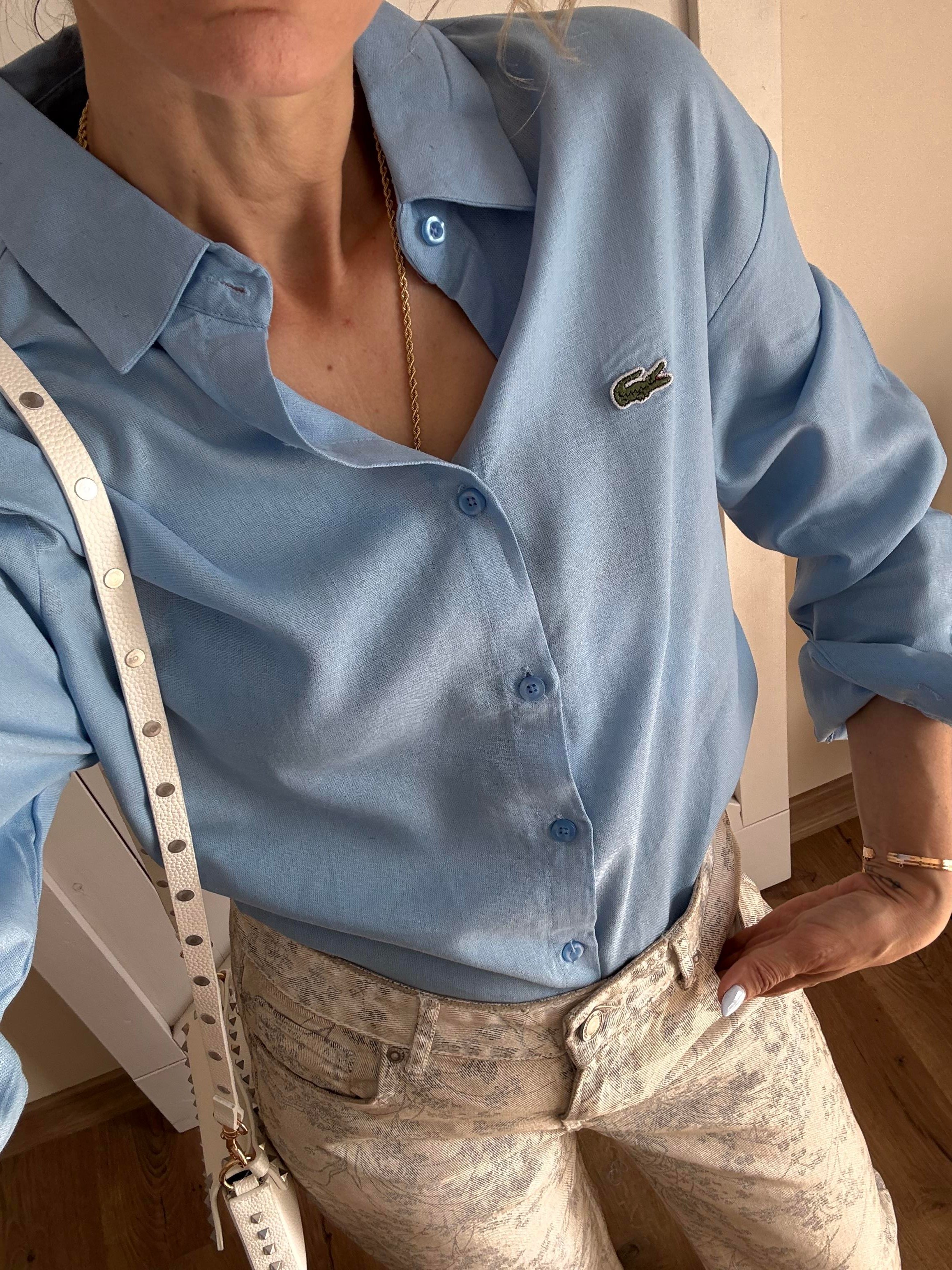 Gök Mavi Keten Gömlek