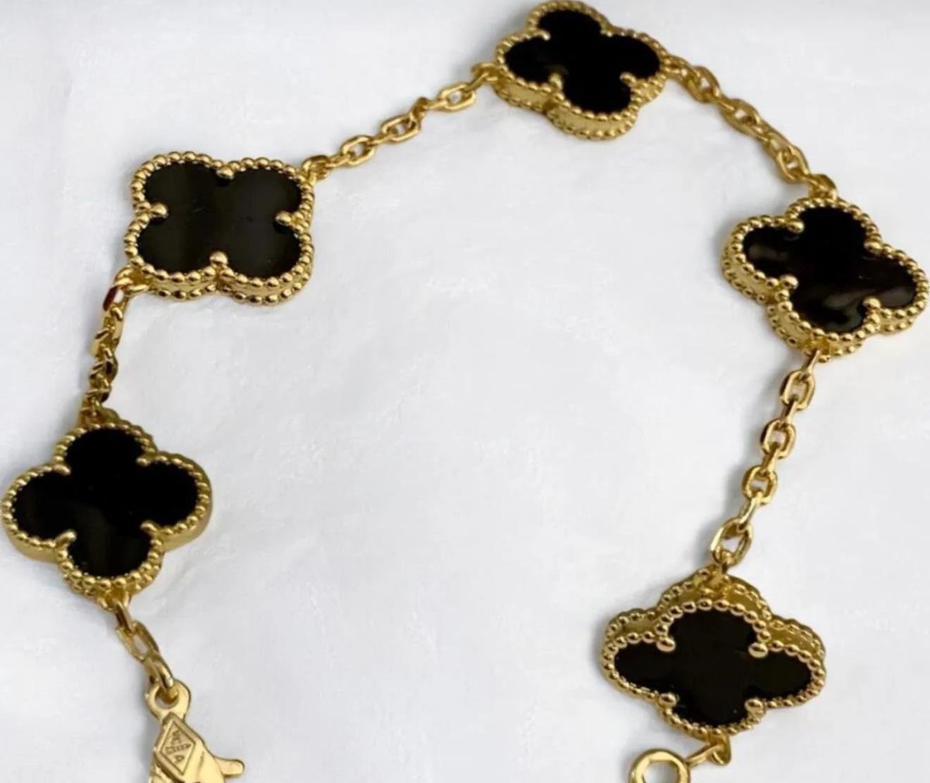 Gold Siyah Renkli 5 Li Çift Taraflı Yonca Çelik Zincir Bileklik