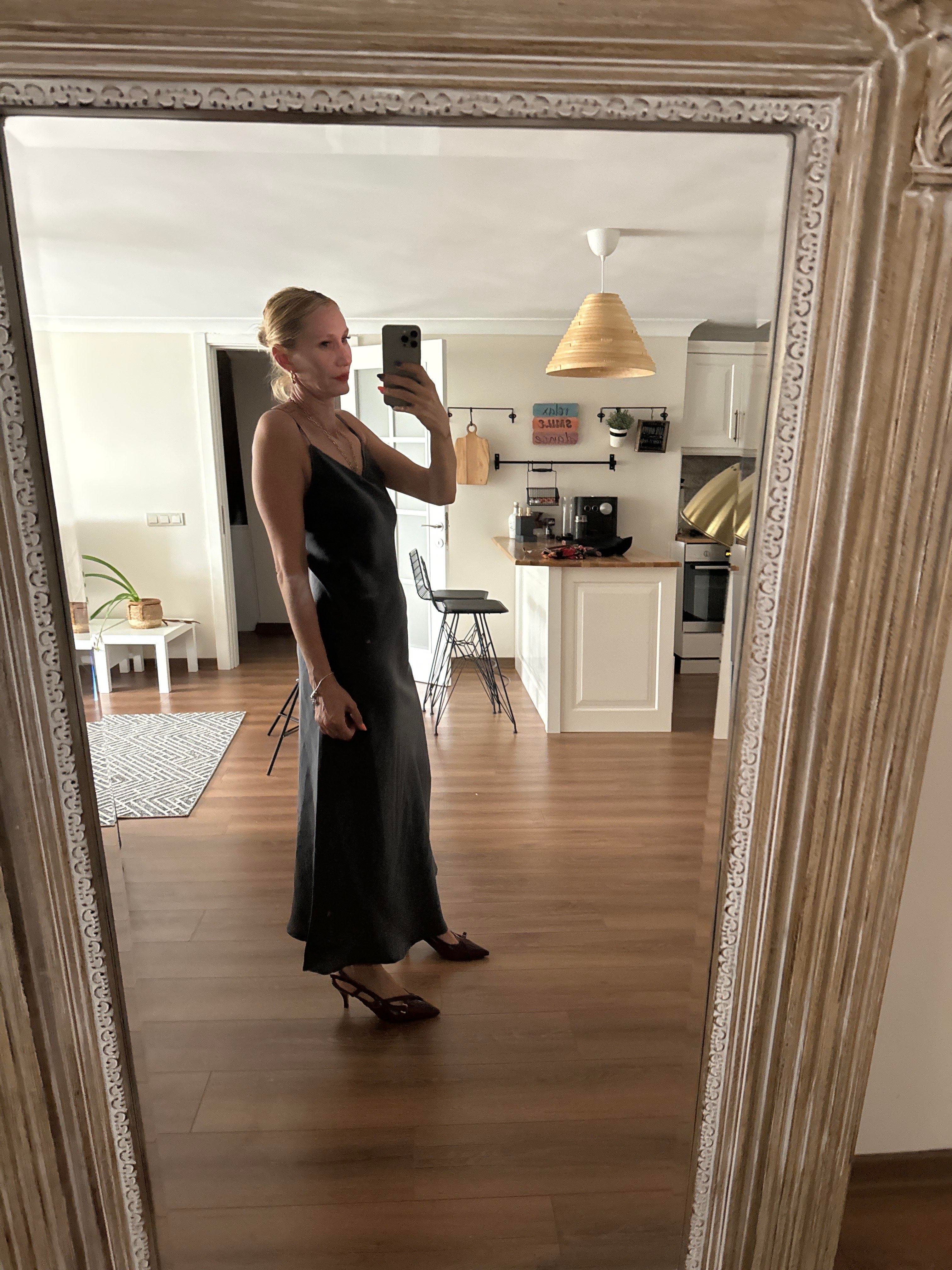 Gri İp Askılı Elbise