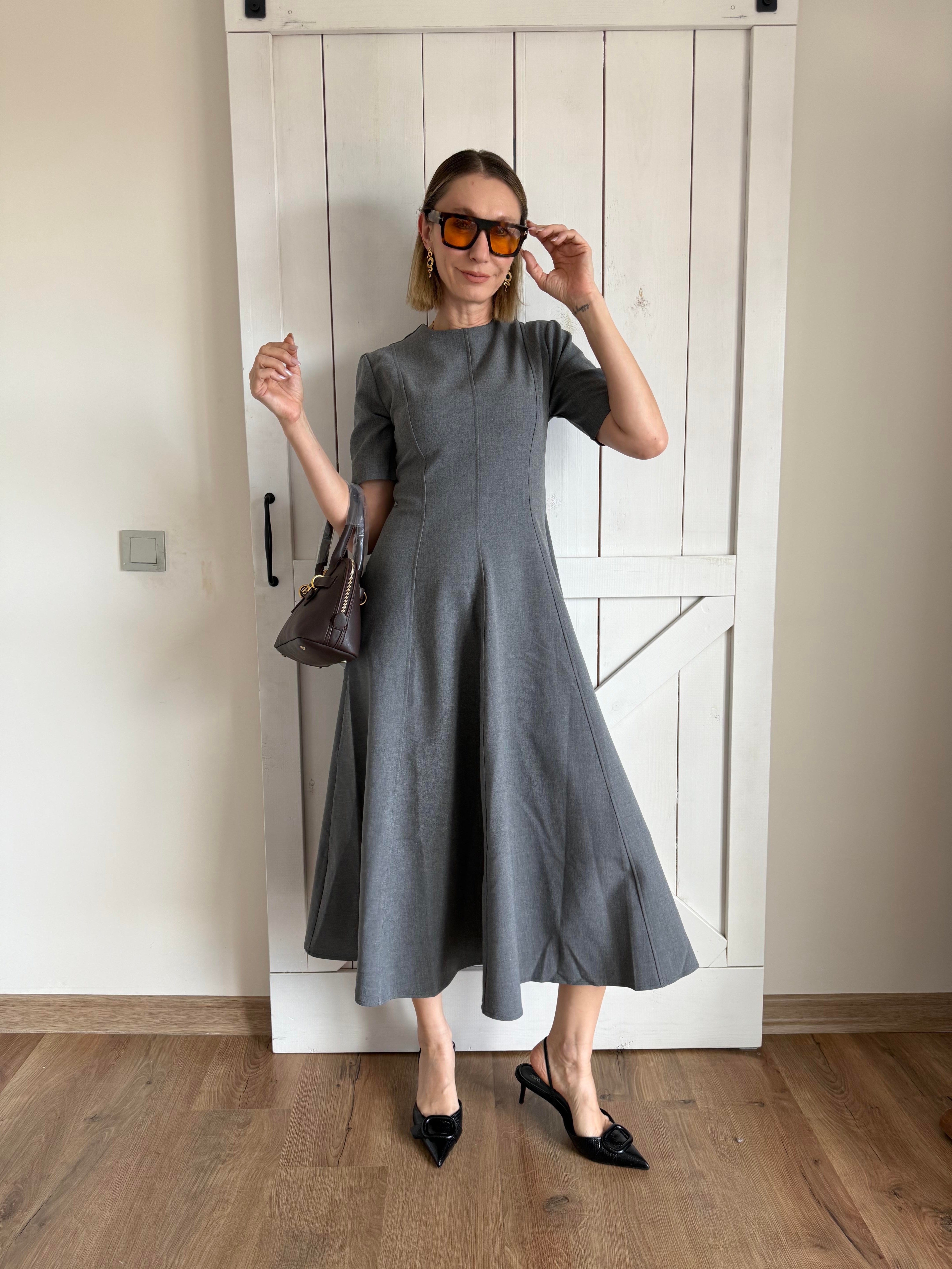 Gri Maxi Boy Volanlı Elbise