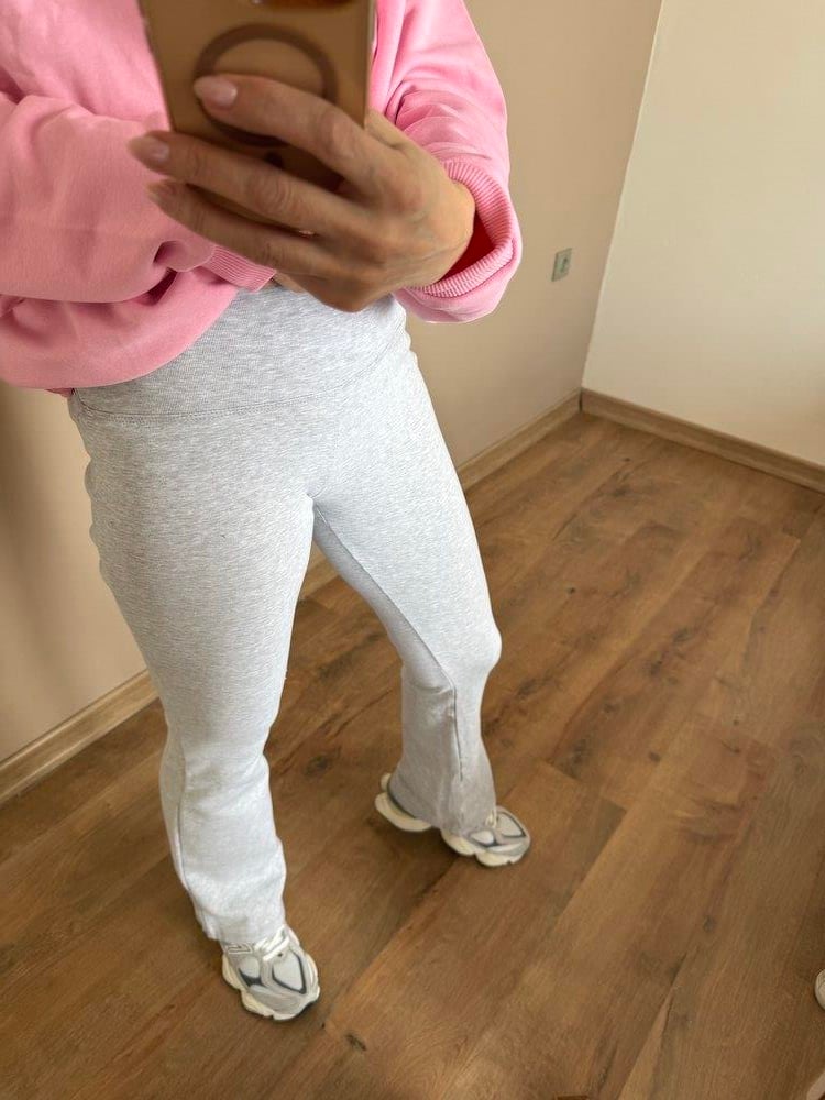 Gri Melanj Pamuklu İspanyol Paça Tayt