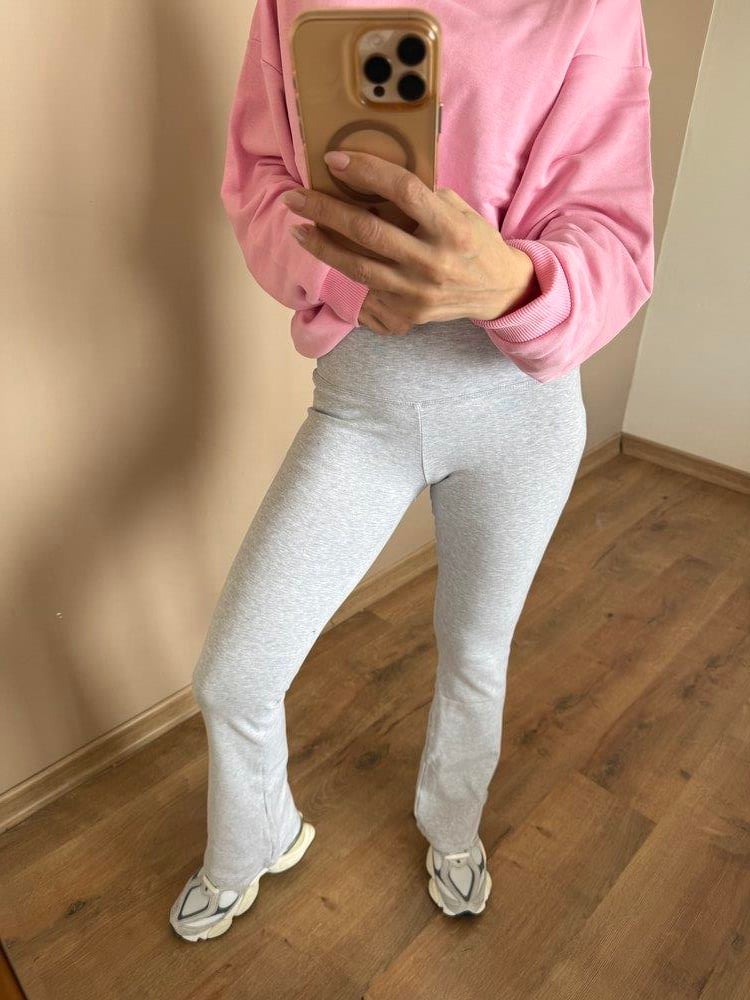 Gri Melanj Pamuklu İspanyol Paça Tayt