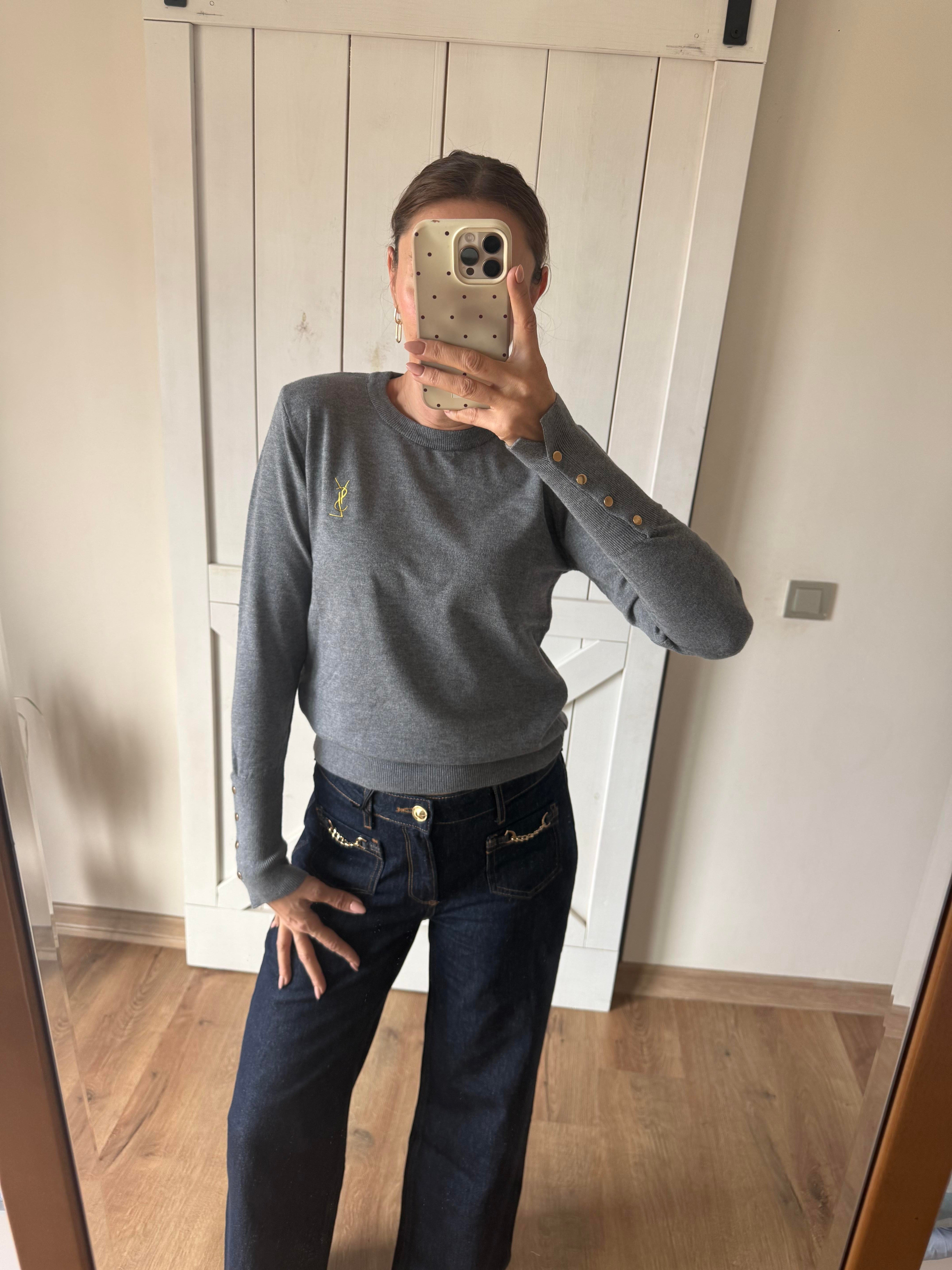 Gri Ysl Bilekleri Zımbalı Triko