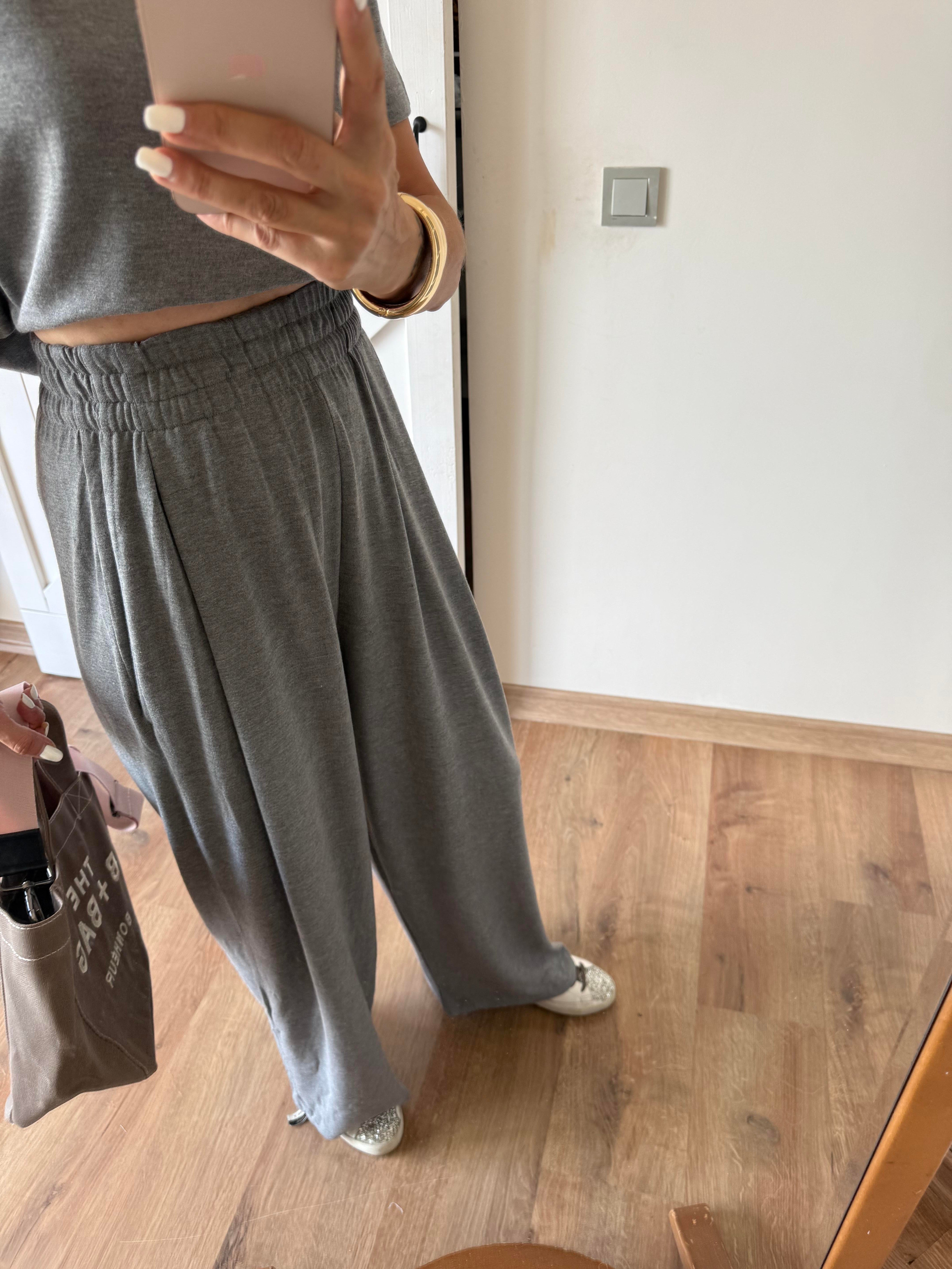 Gri Yüksek Bel Salaş Eşofman