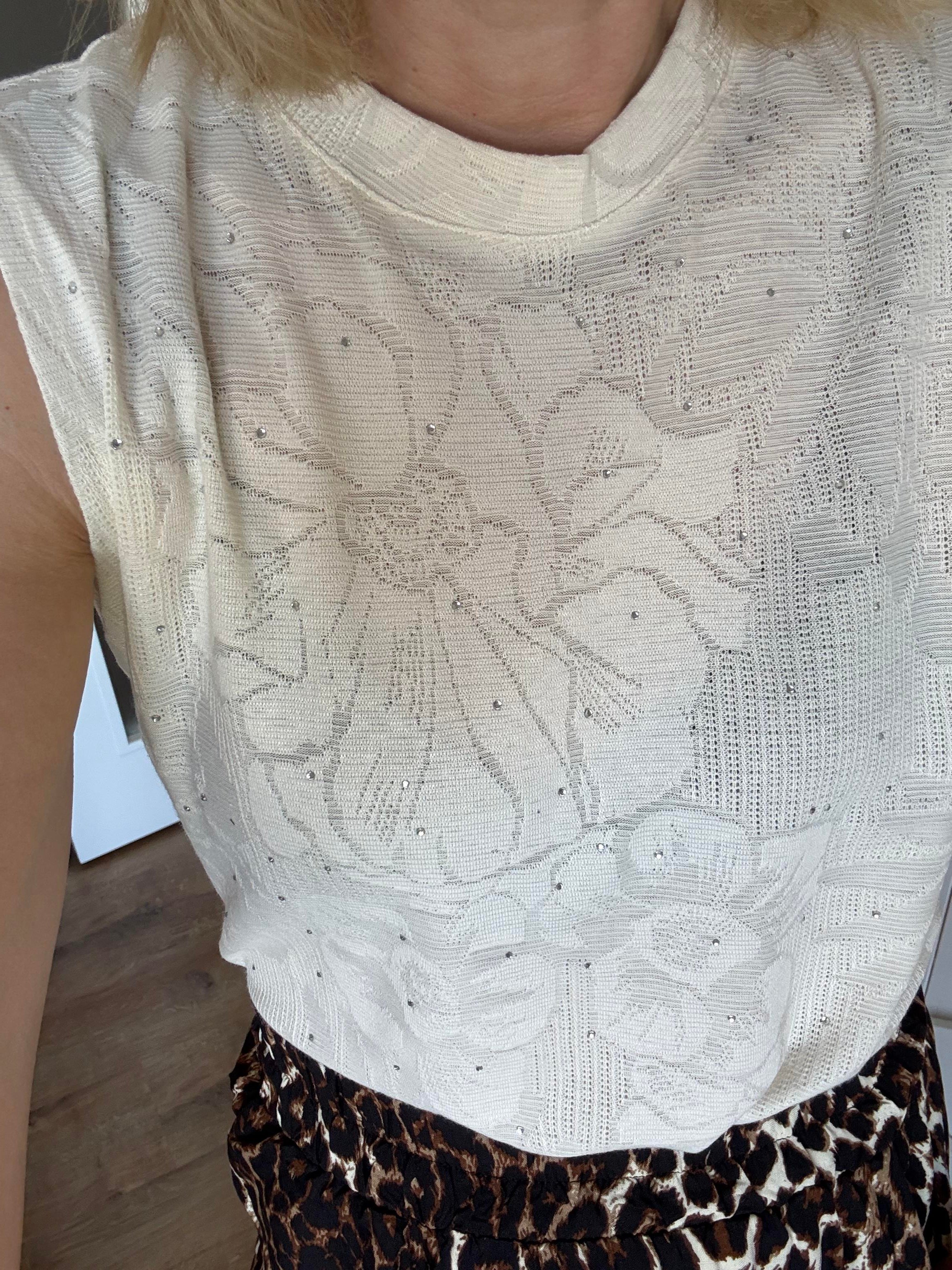 Hafif Transparan Ekru Kısa Kollu Triko Tshirt