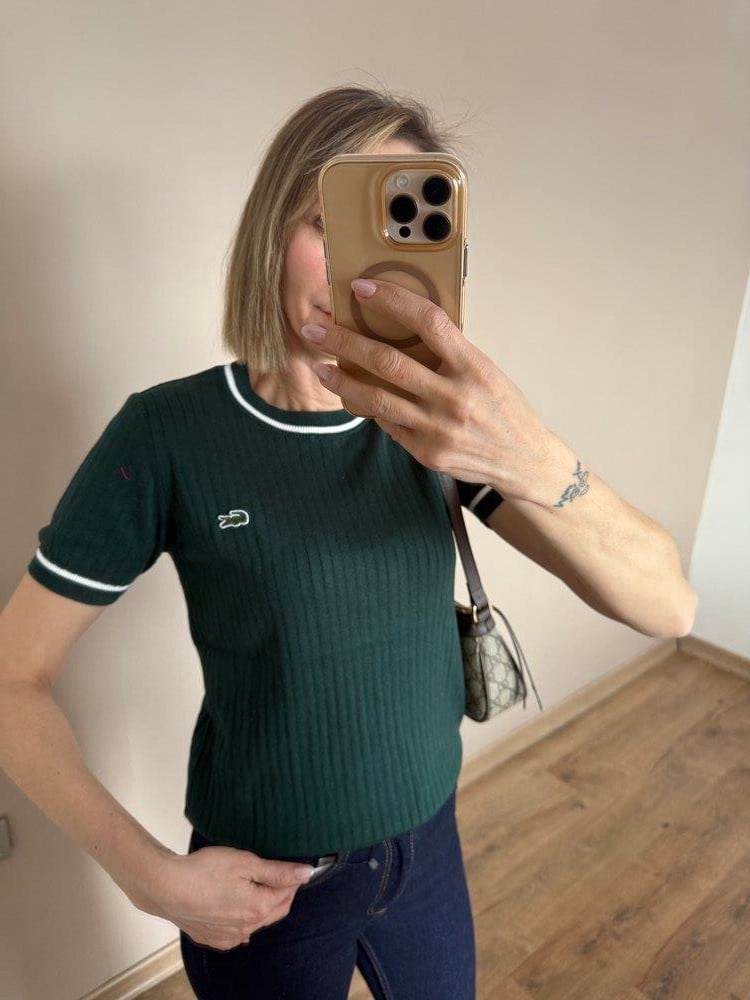 Haki Nakış Ve Çizgi Detaylı Bluz