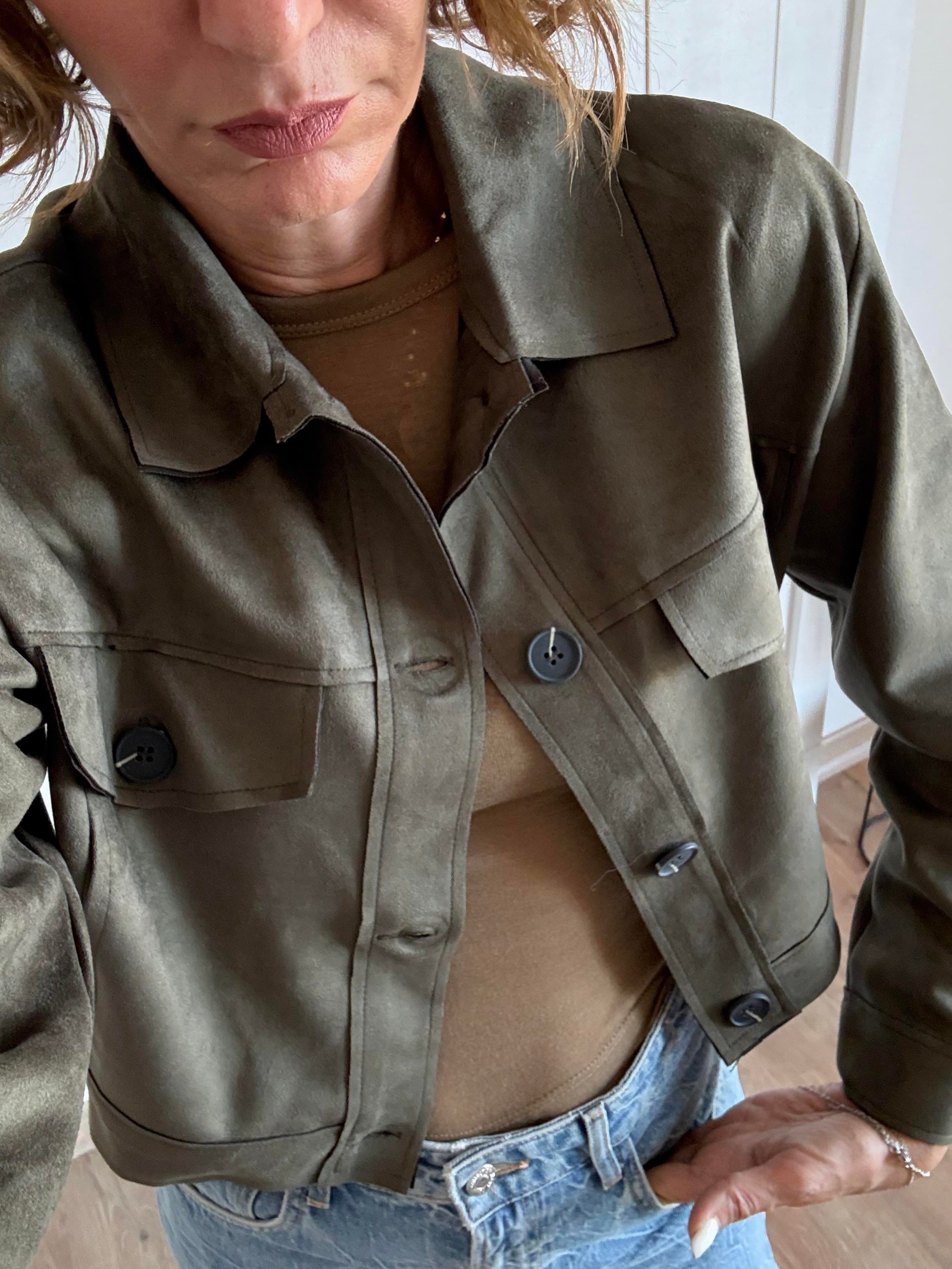 Haki Nubuk Kısa Ceket