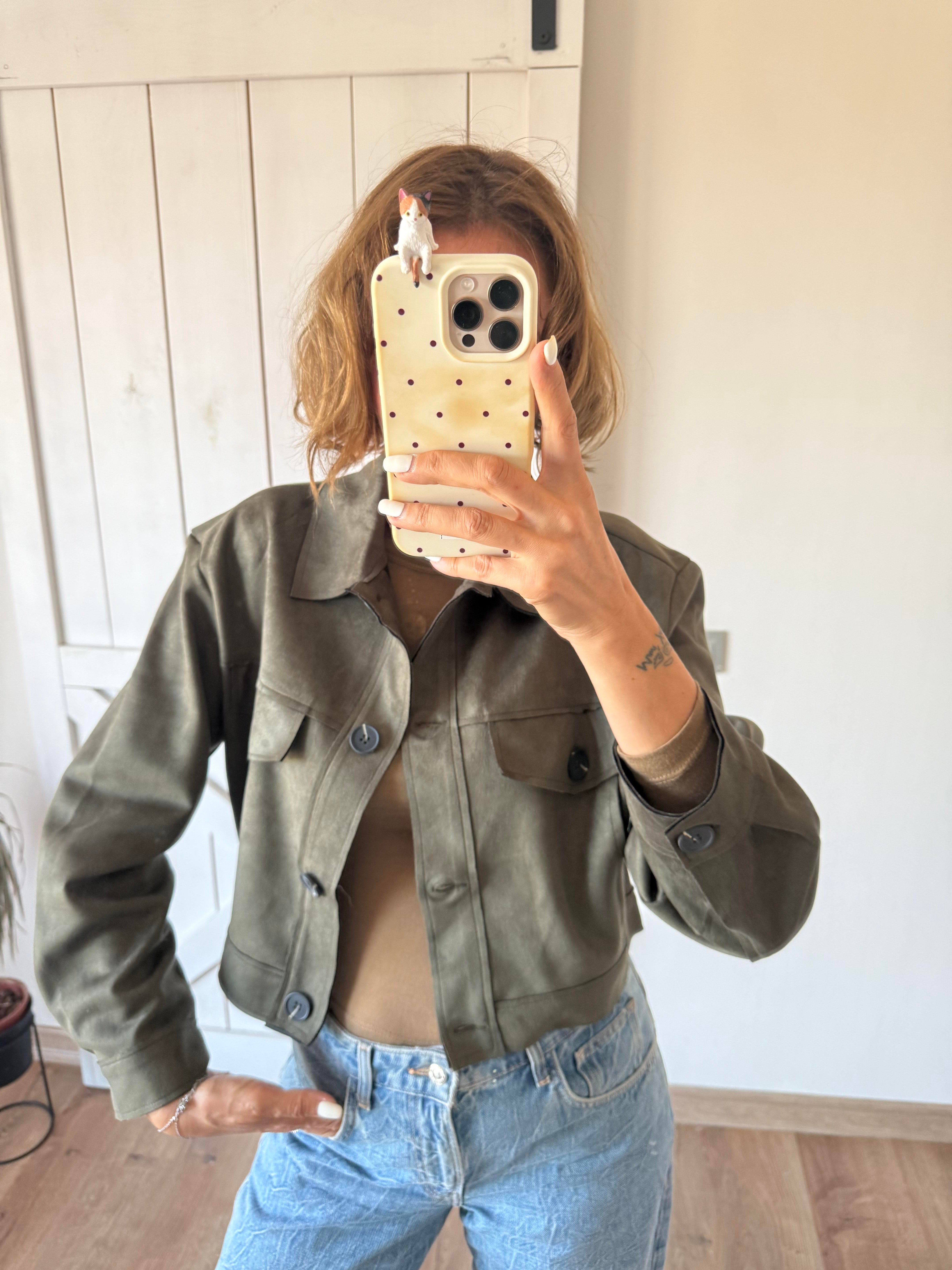 Haki Nubuk Kısa Ceket