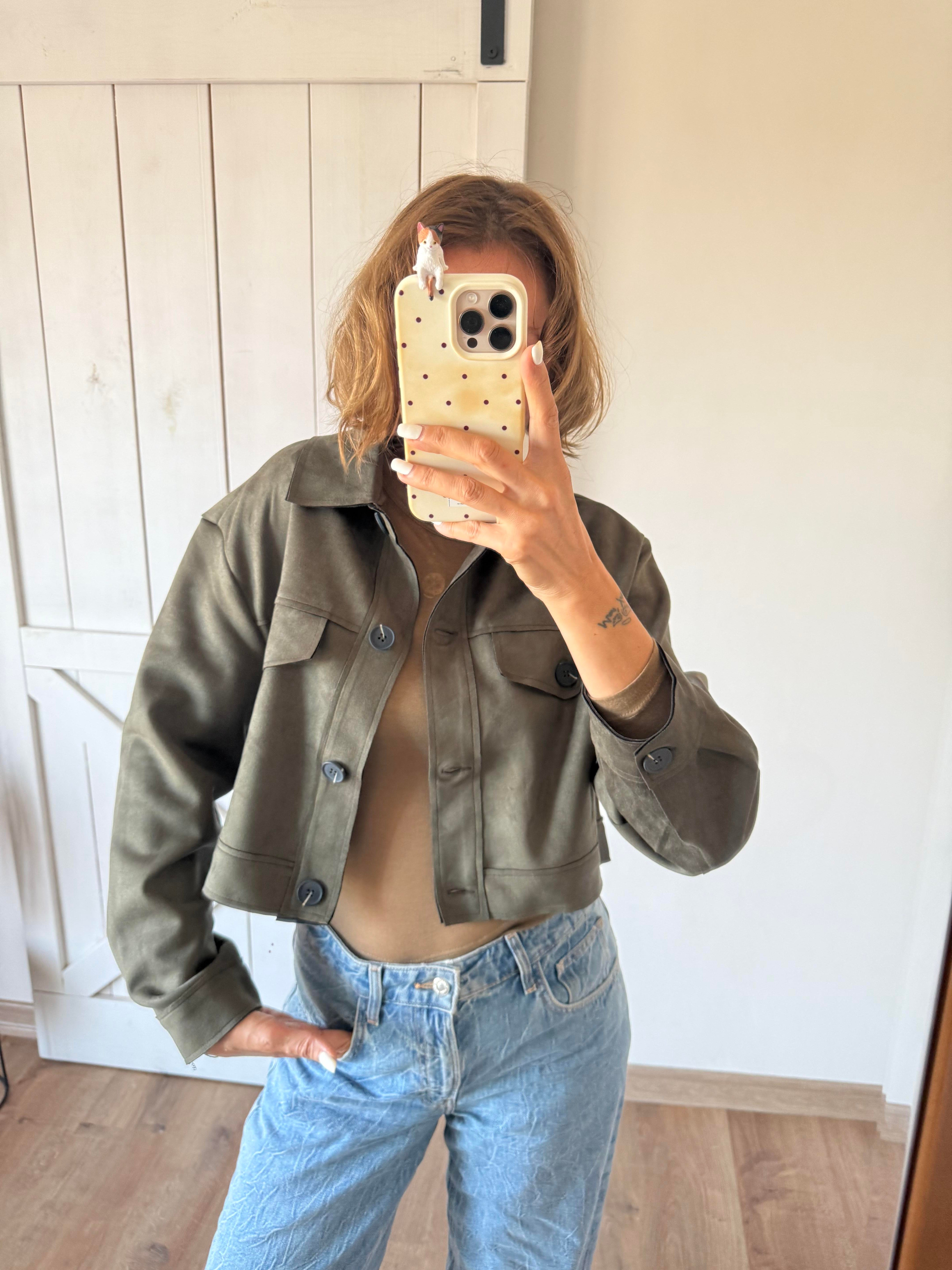 Haki Nubuk Kısa Ceket