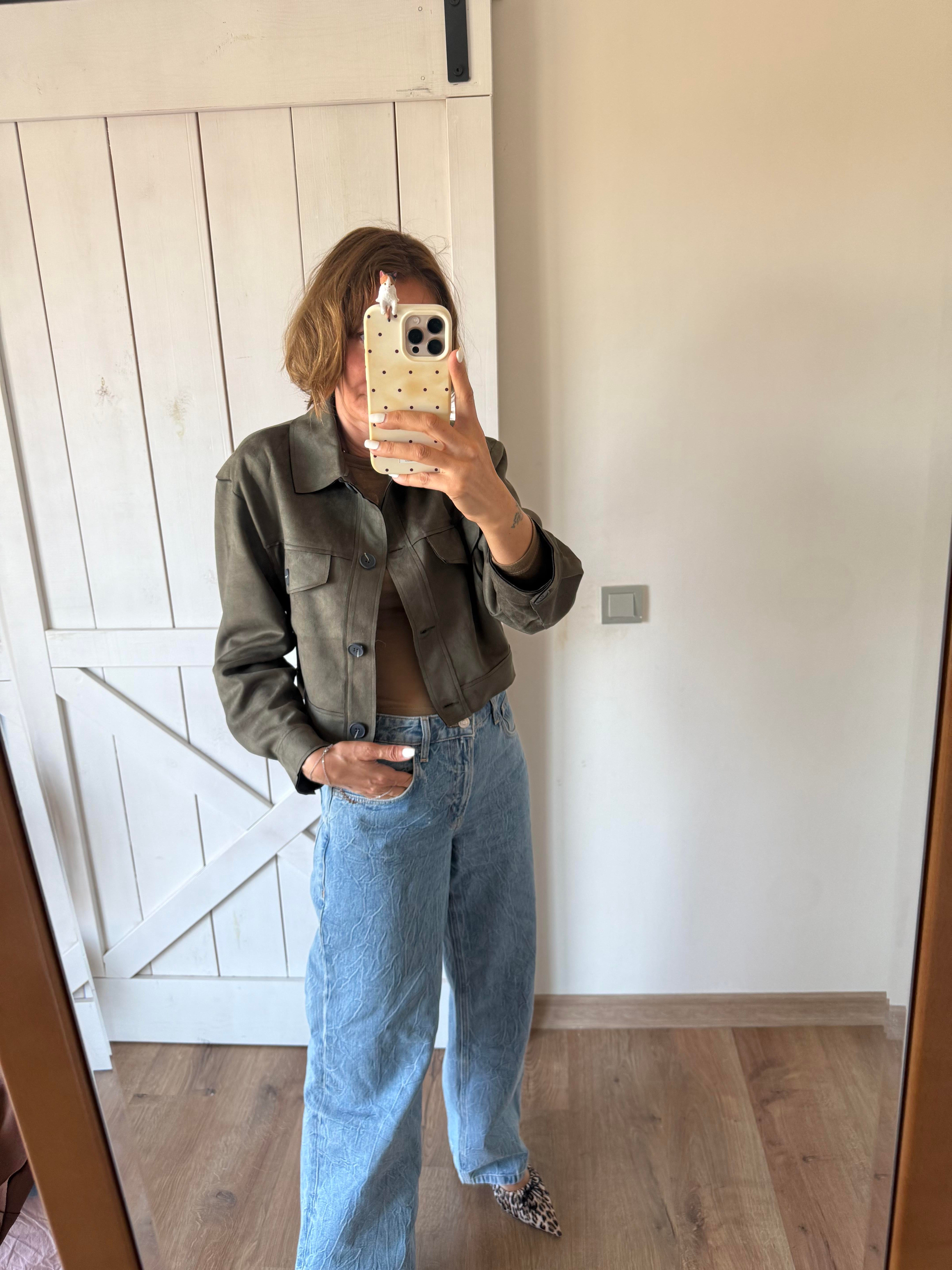 Haki Nubuk Kısa Ceket