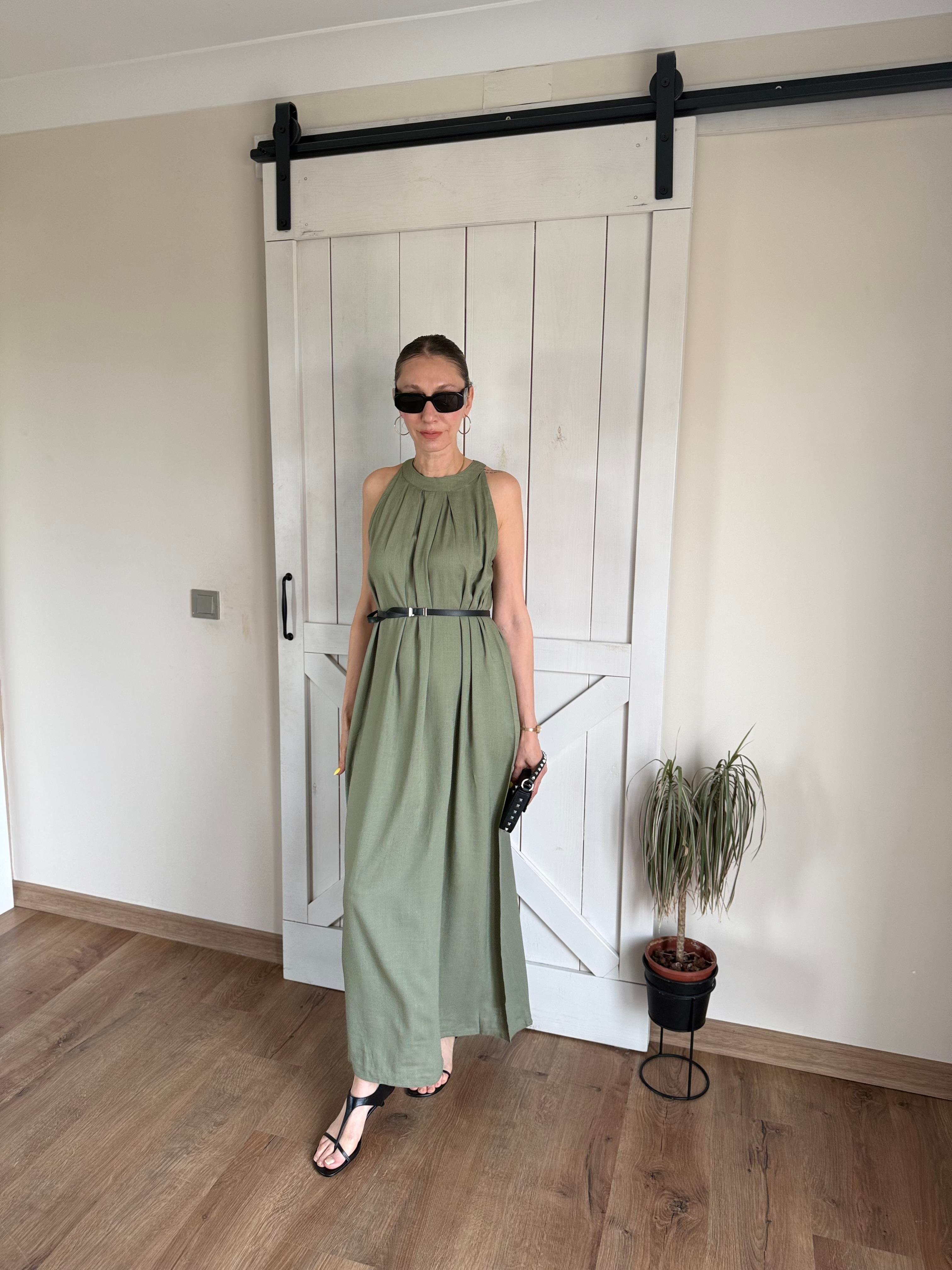 Halter Yaka Premium Çağla Elbise