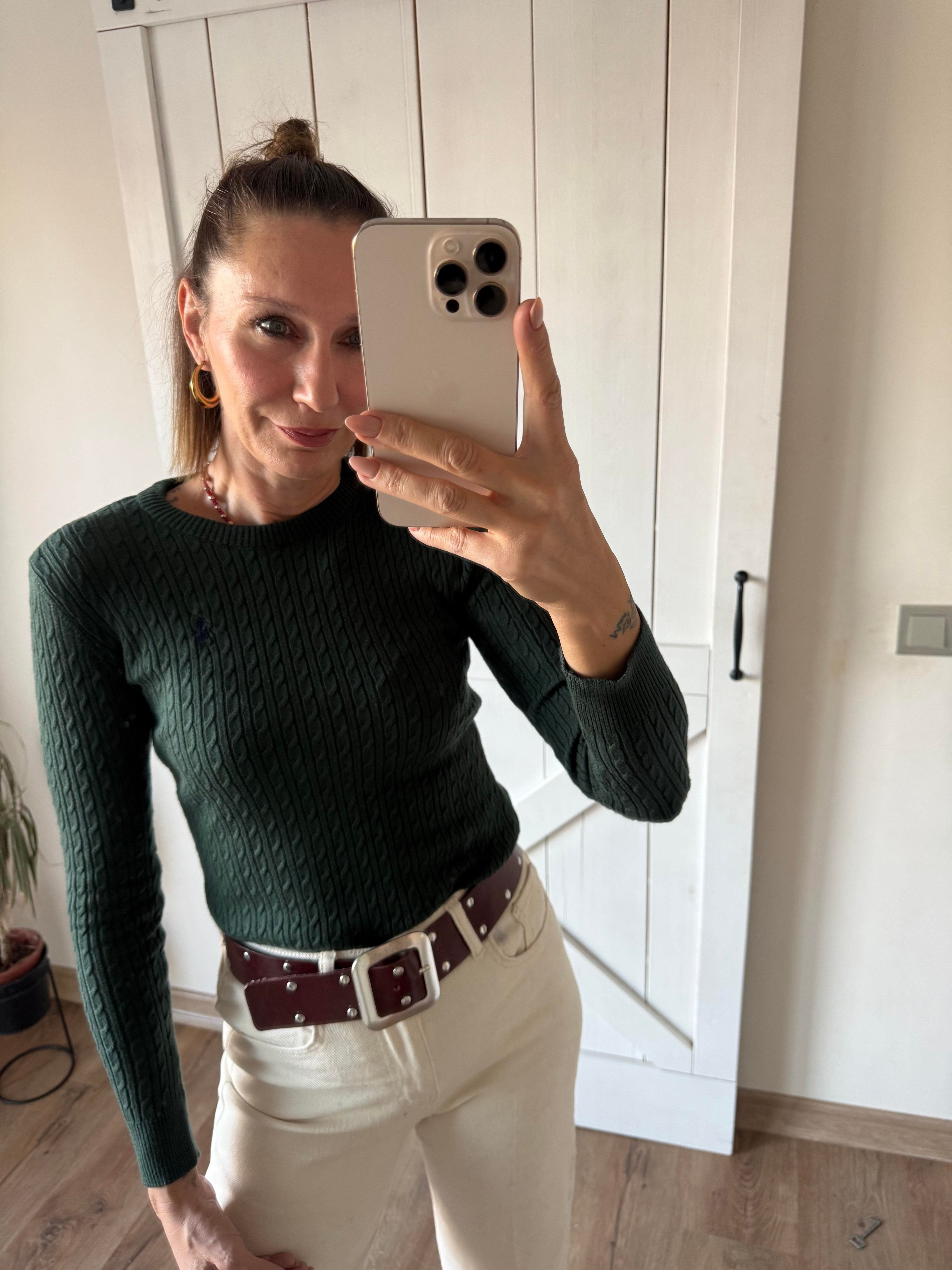 İnce Saç Örgülü Yeşil Triko