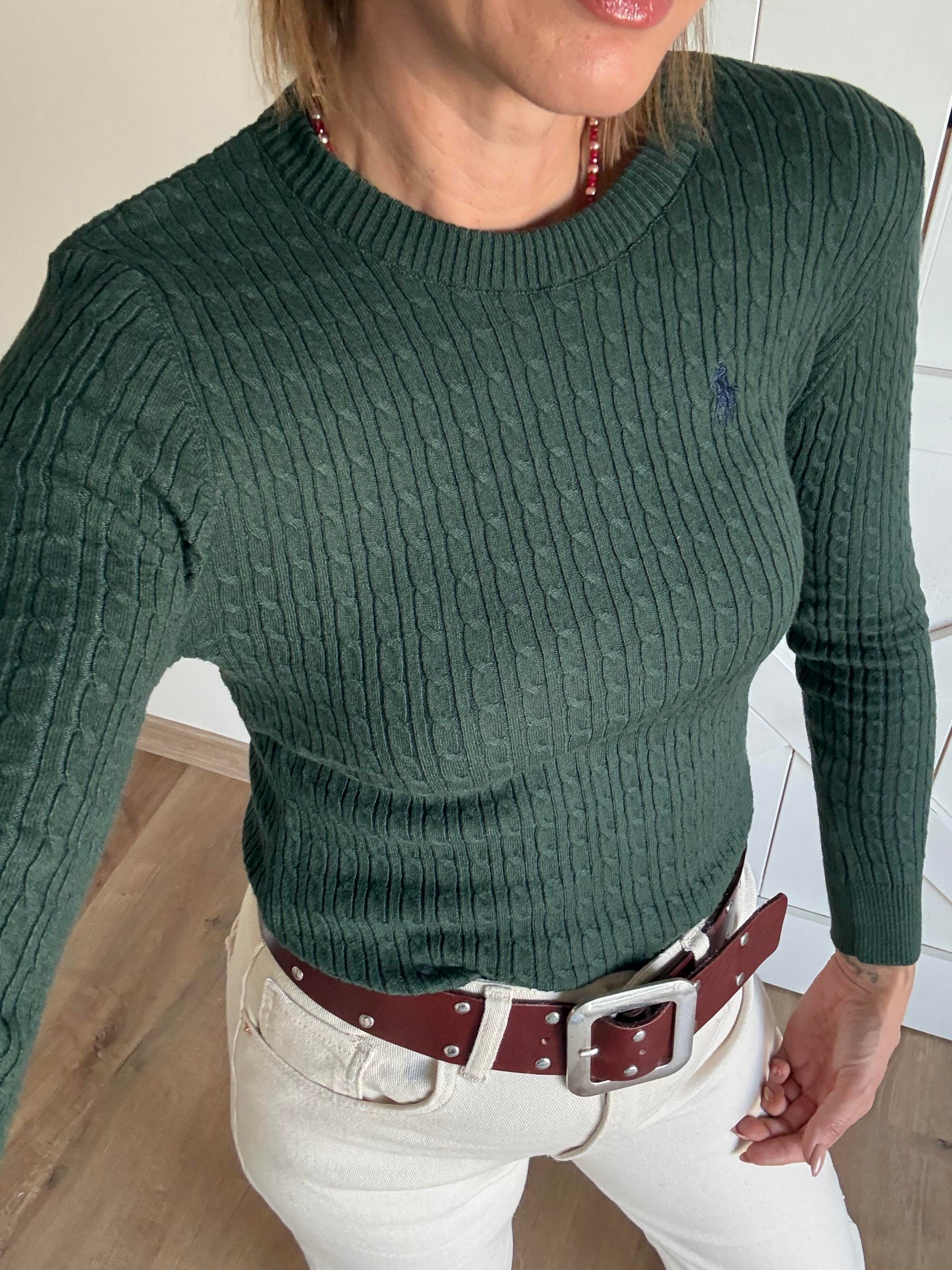 İnce Saç Örgülü Yeşil Triko