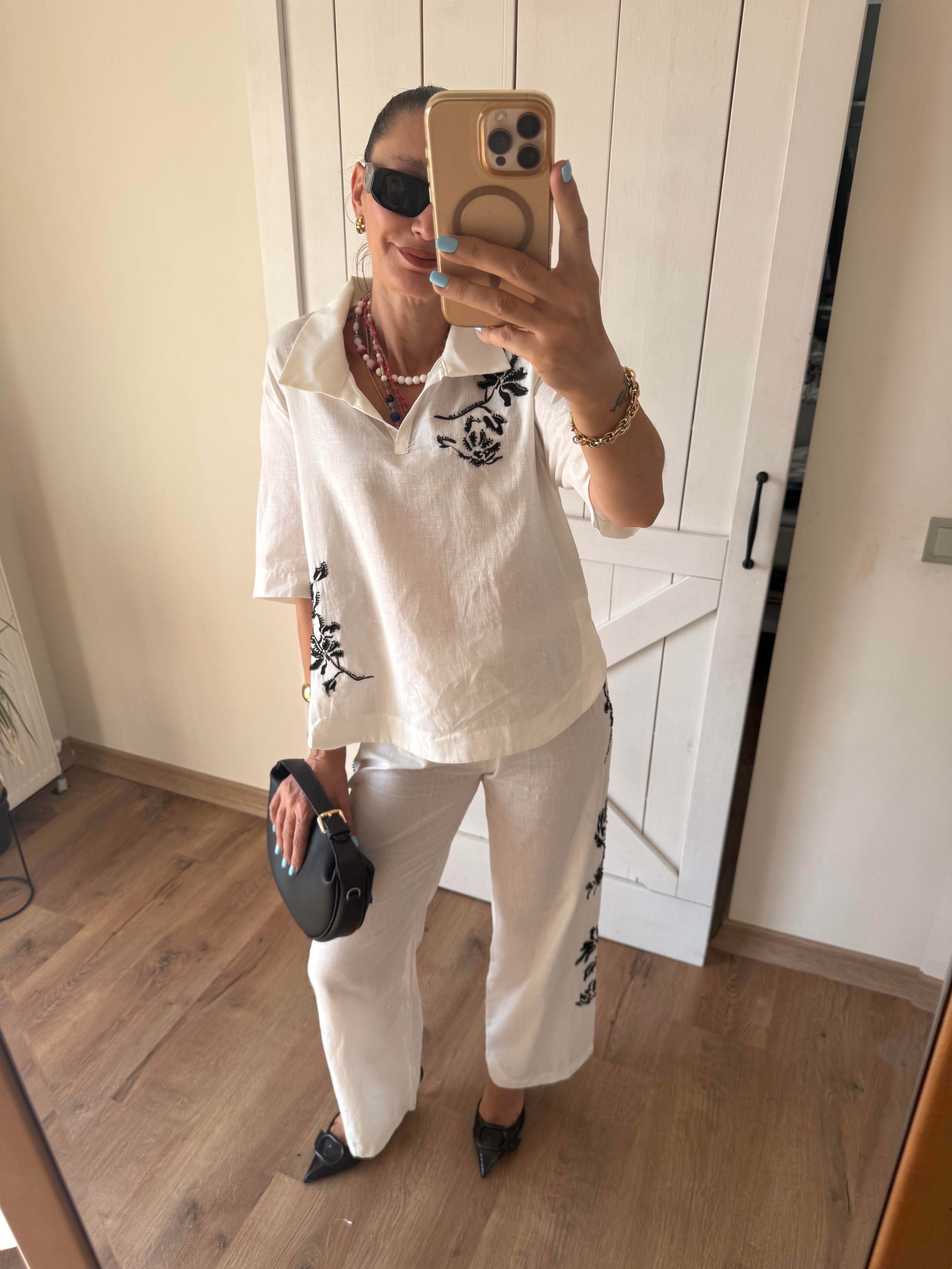 İşlemeli Gömlek Pantolon Takım