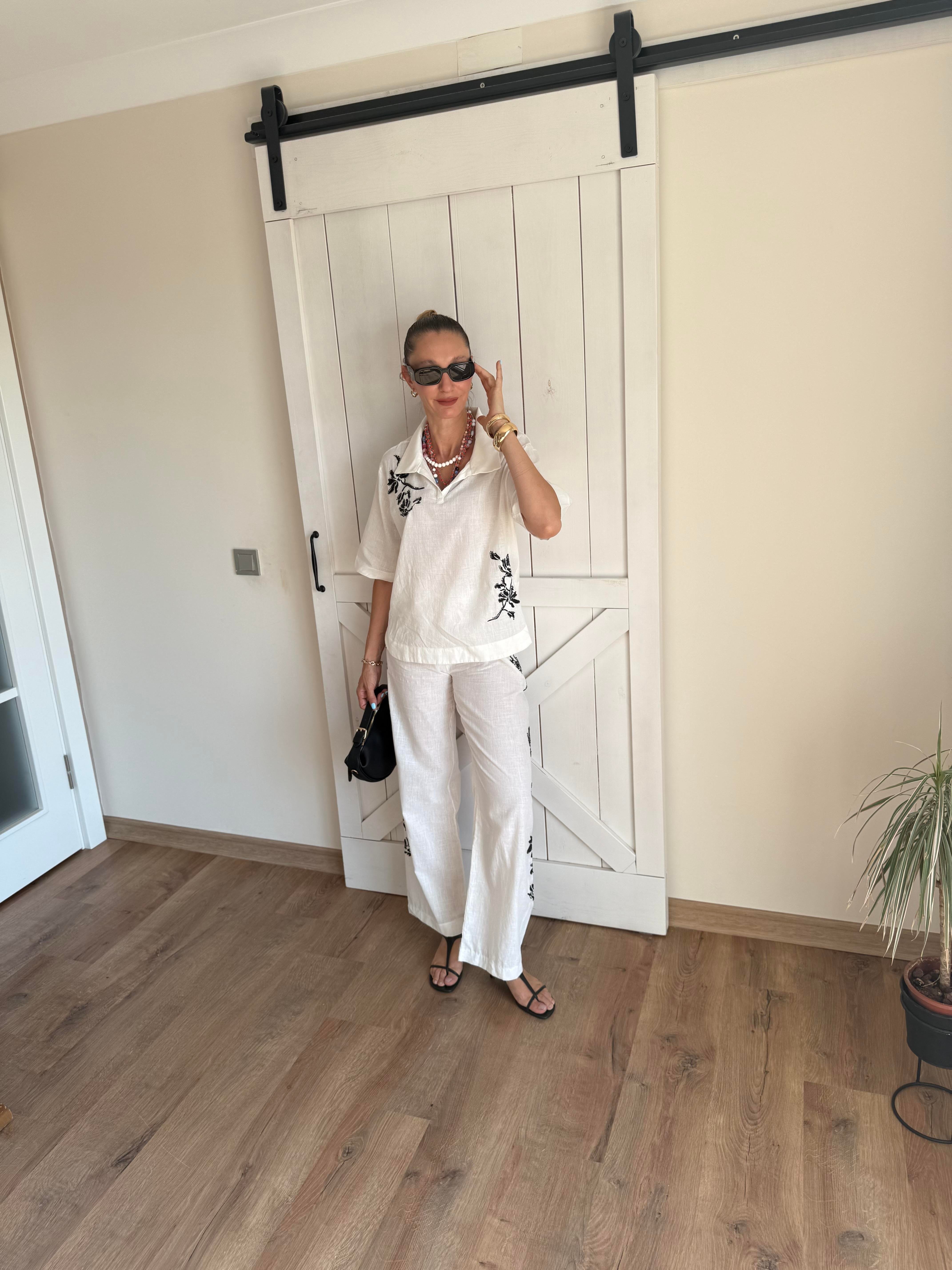 İşlemeli Gömlek Pantolon Takım