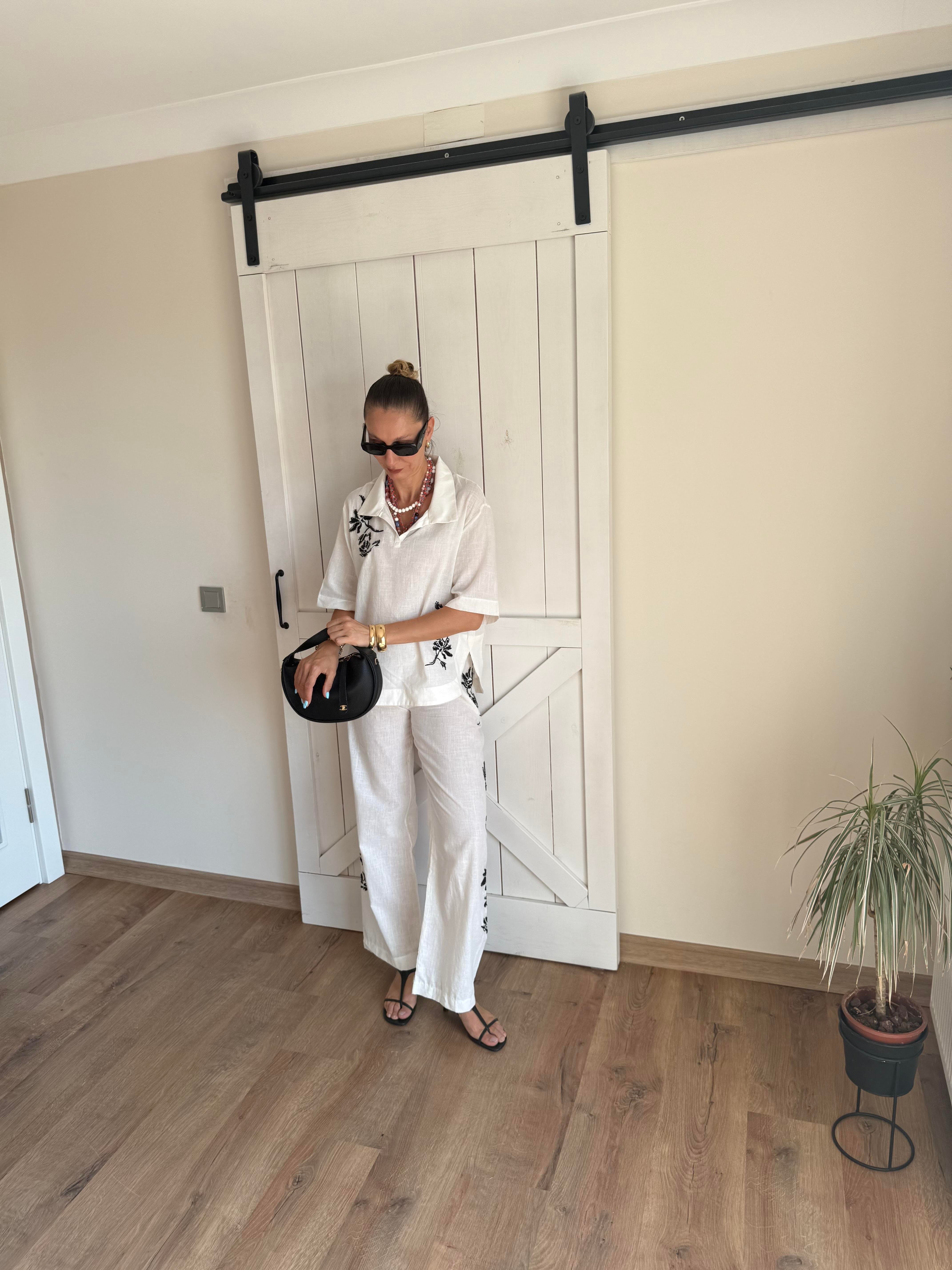 İşlemeli Gömlek Pantolon Takım