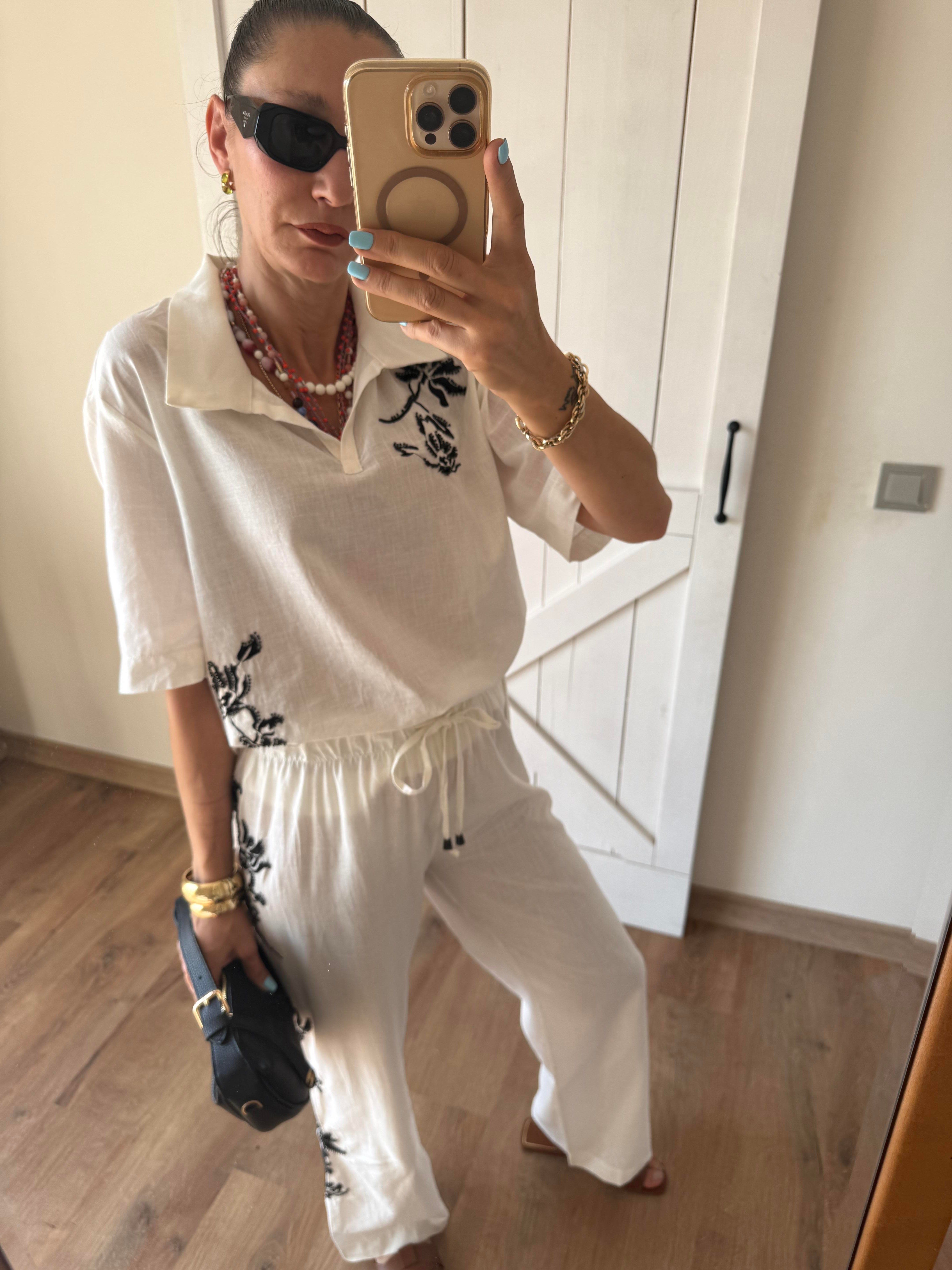 İşlemeli Gömlek Pantolon Takım