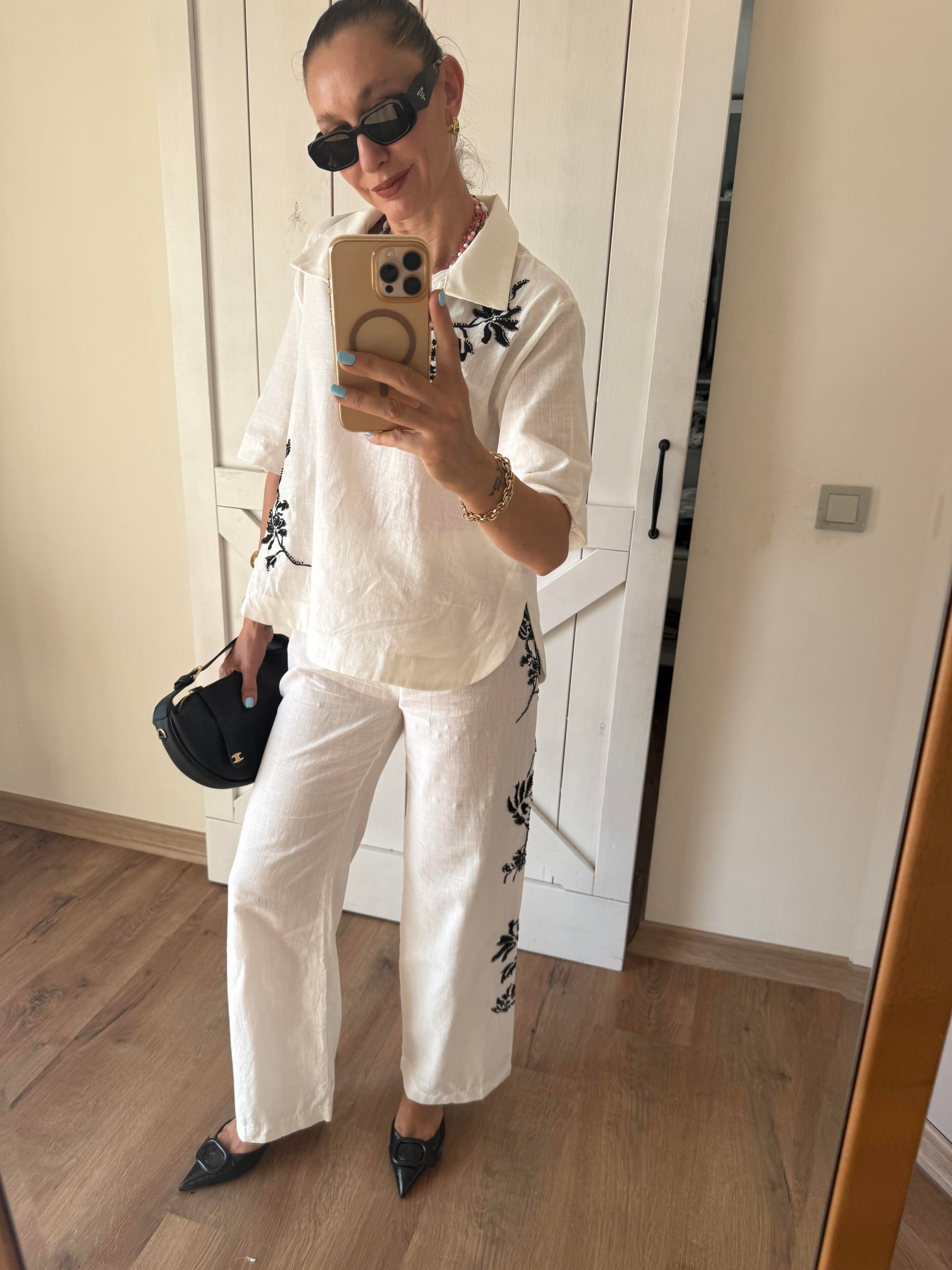 İşlemeli Gömlek Pantolon Takım