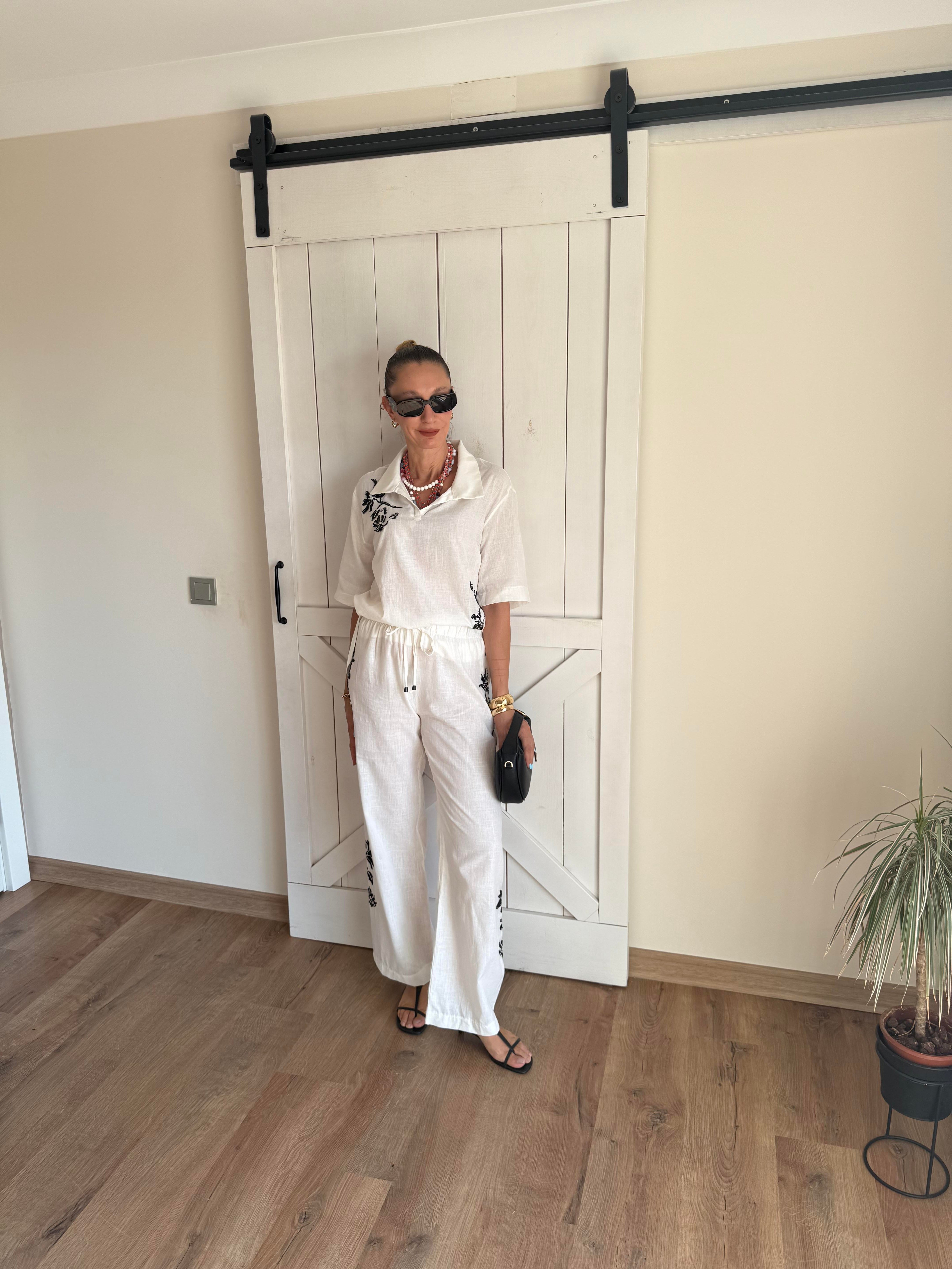 İşlemeli Gömlek Pantolon Takım