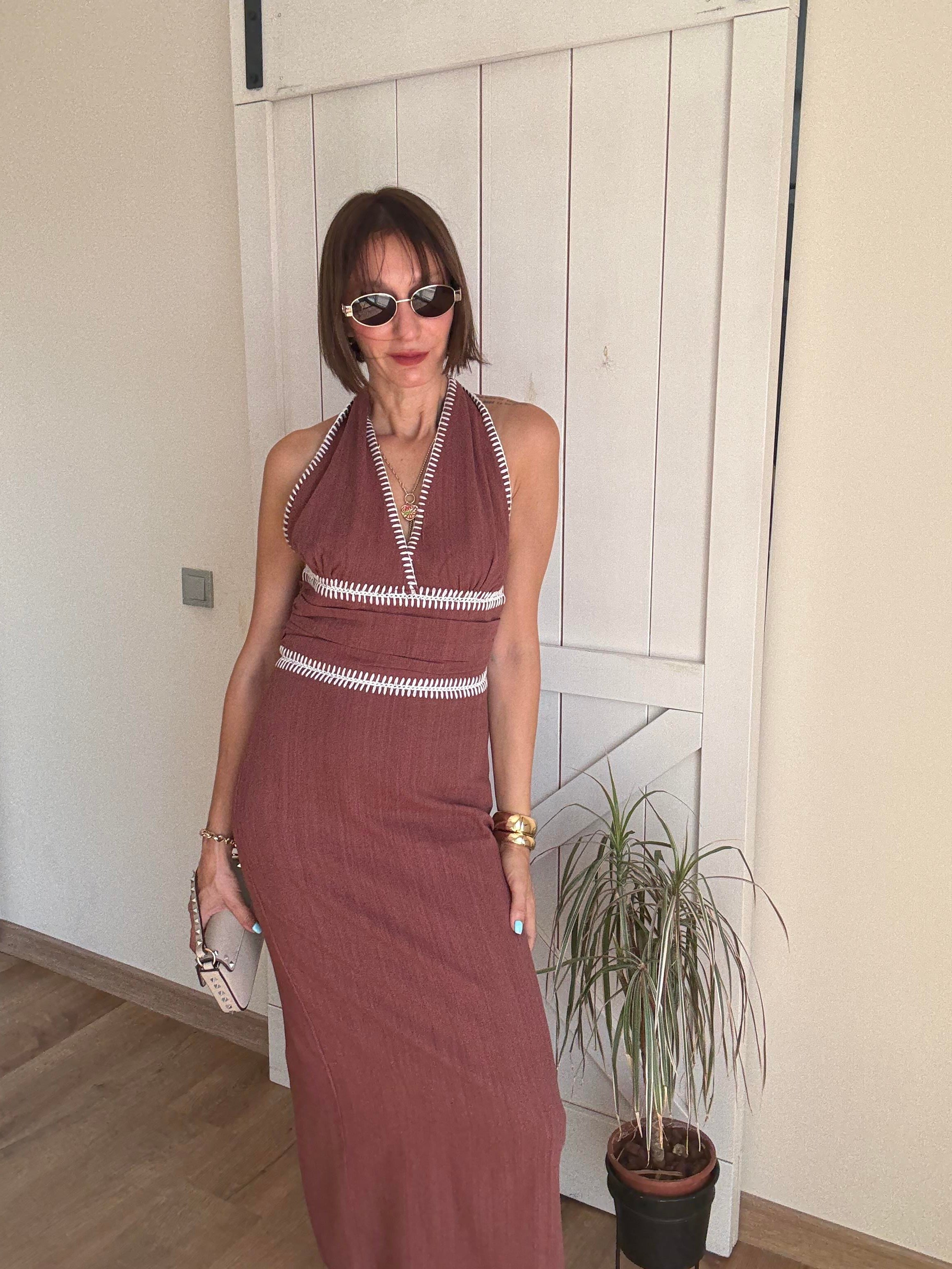 İşlemeli Midi Elbise