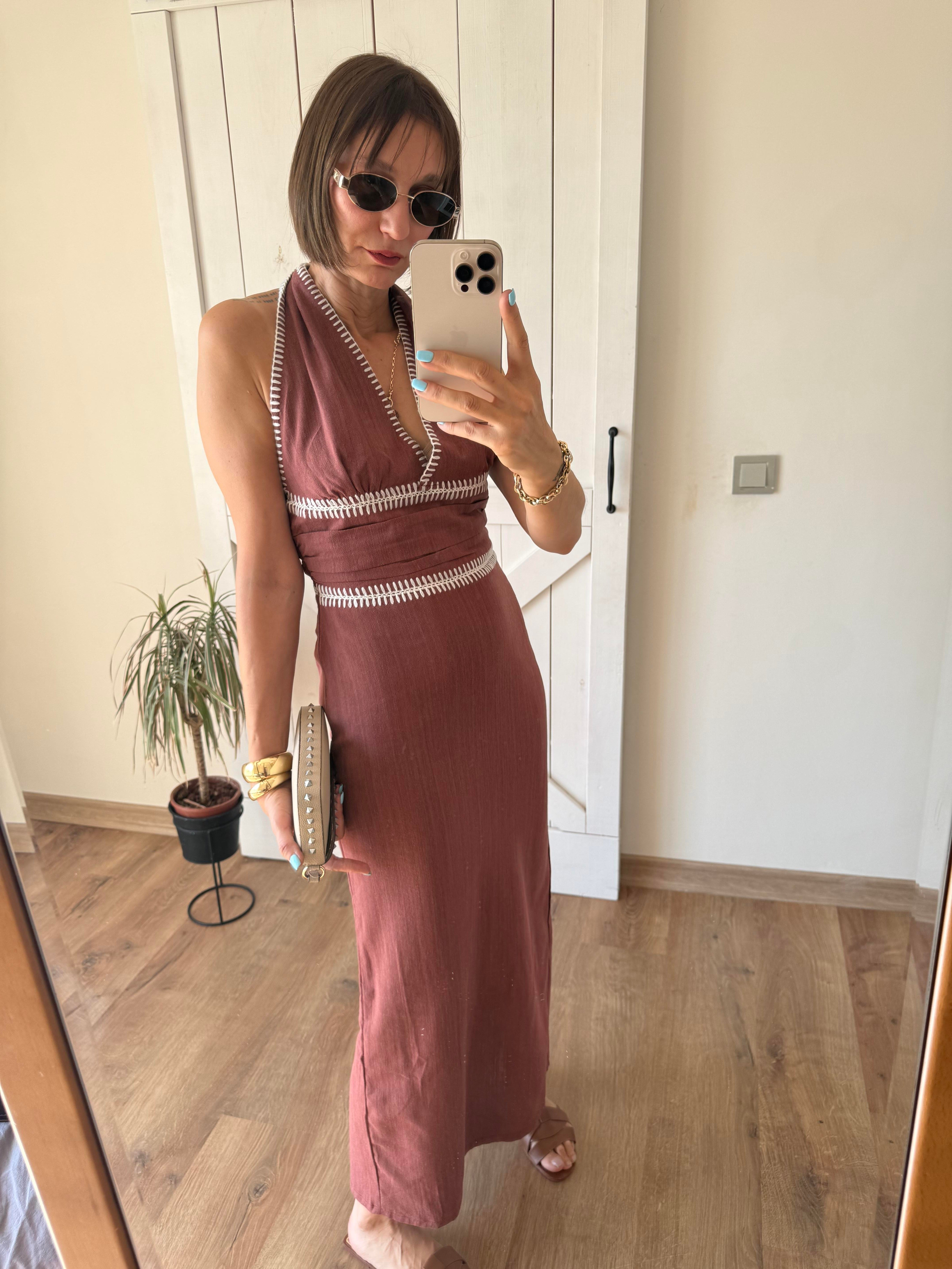 İşlemeli Midi Elbise