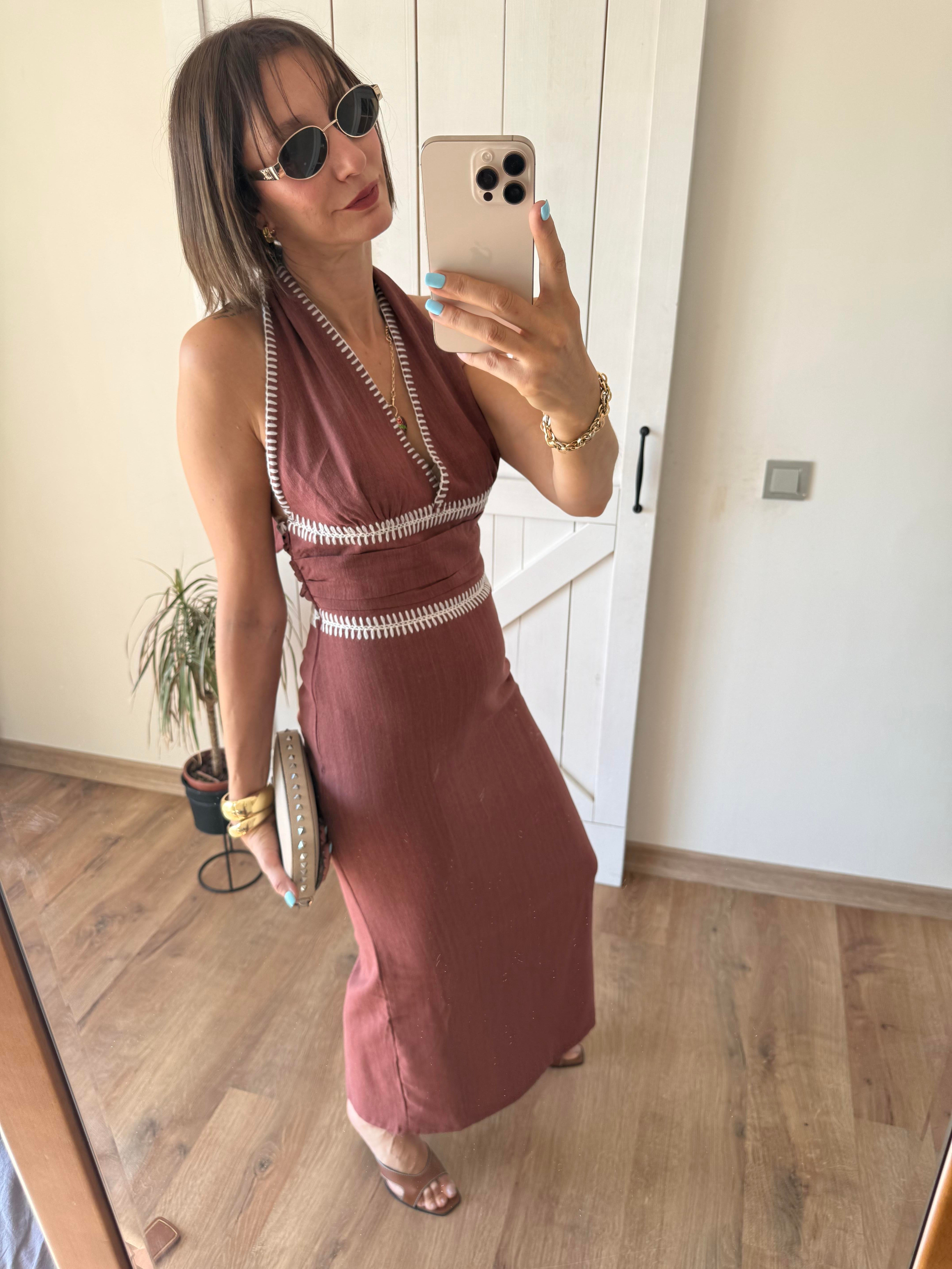 İşlemeli Midi Elbise