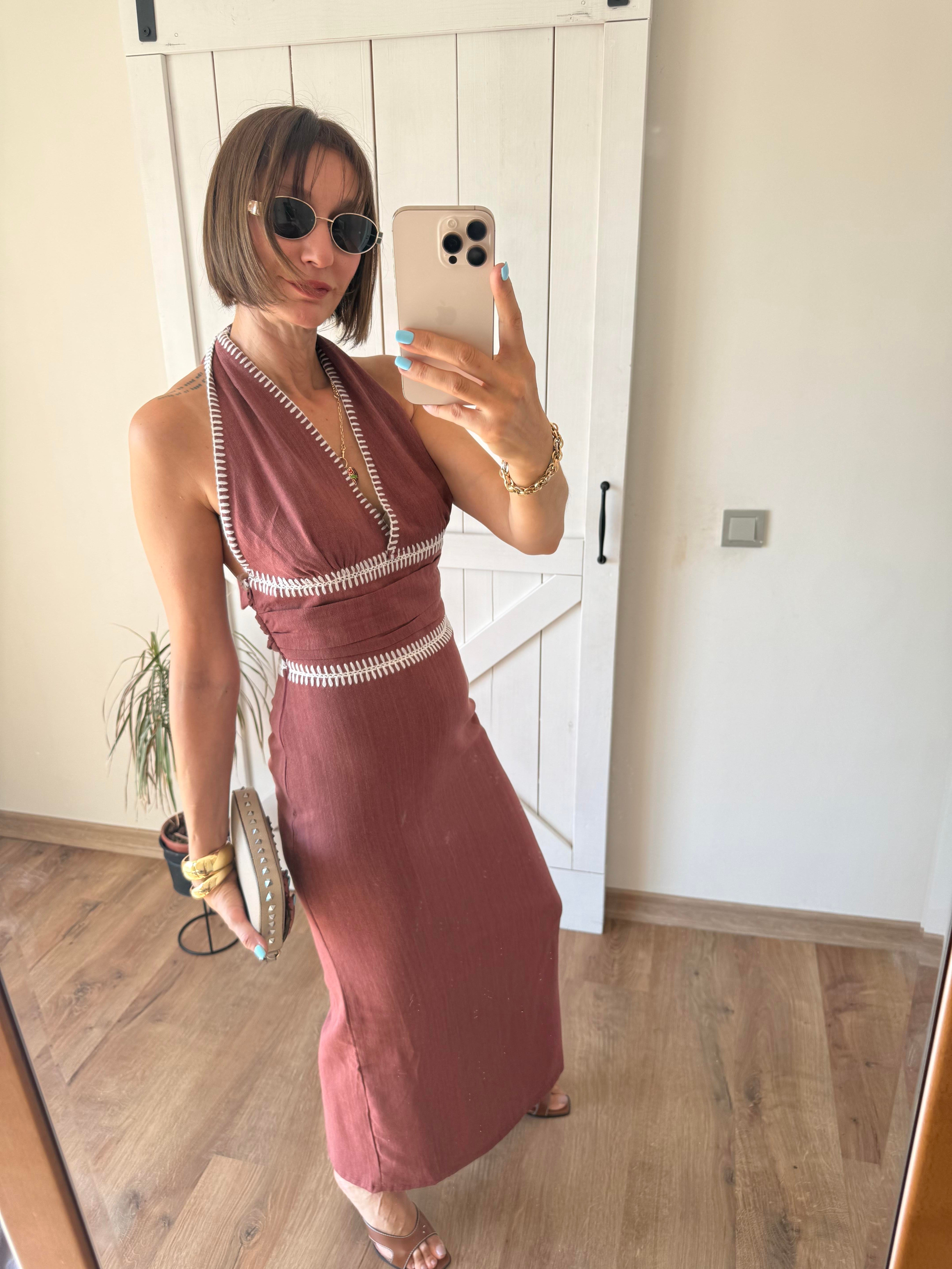 İşlemeli Midi Elbise