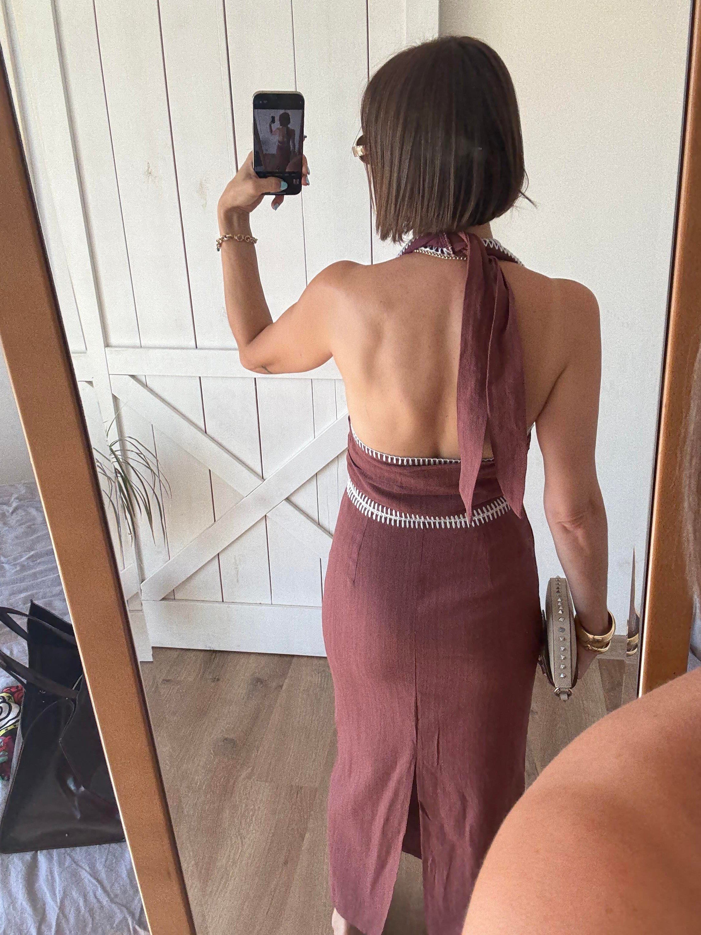 İşlemeli Midi Elbise