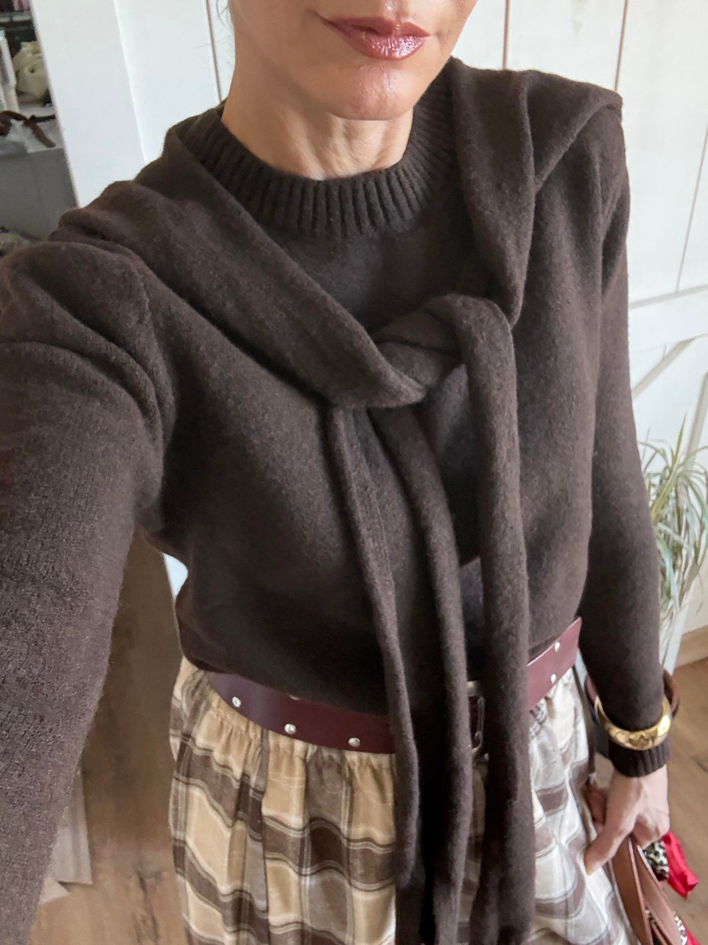 Kahve Atkı Detaylı Triko