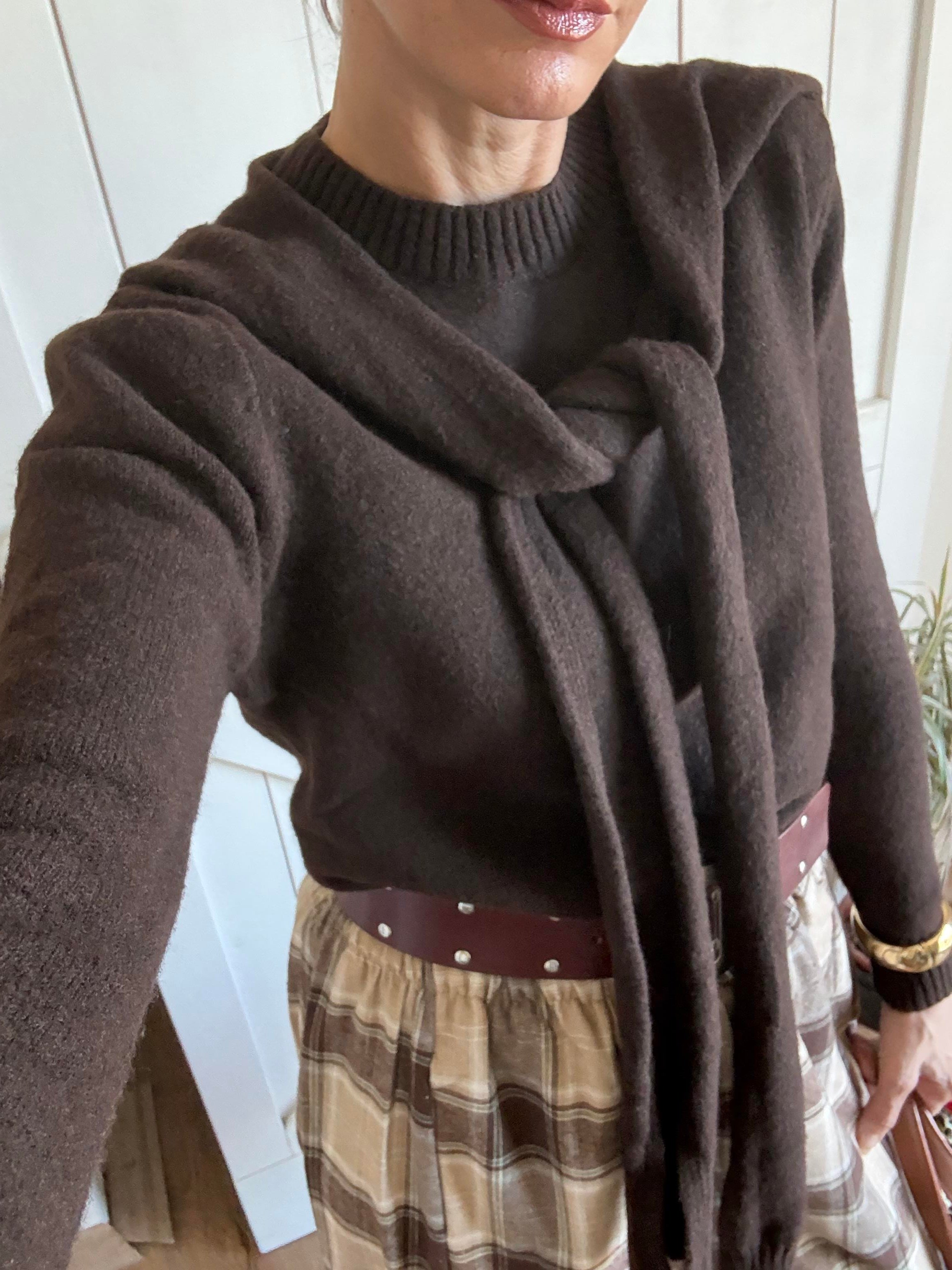 Kahve Atkı Detaylı Triko