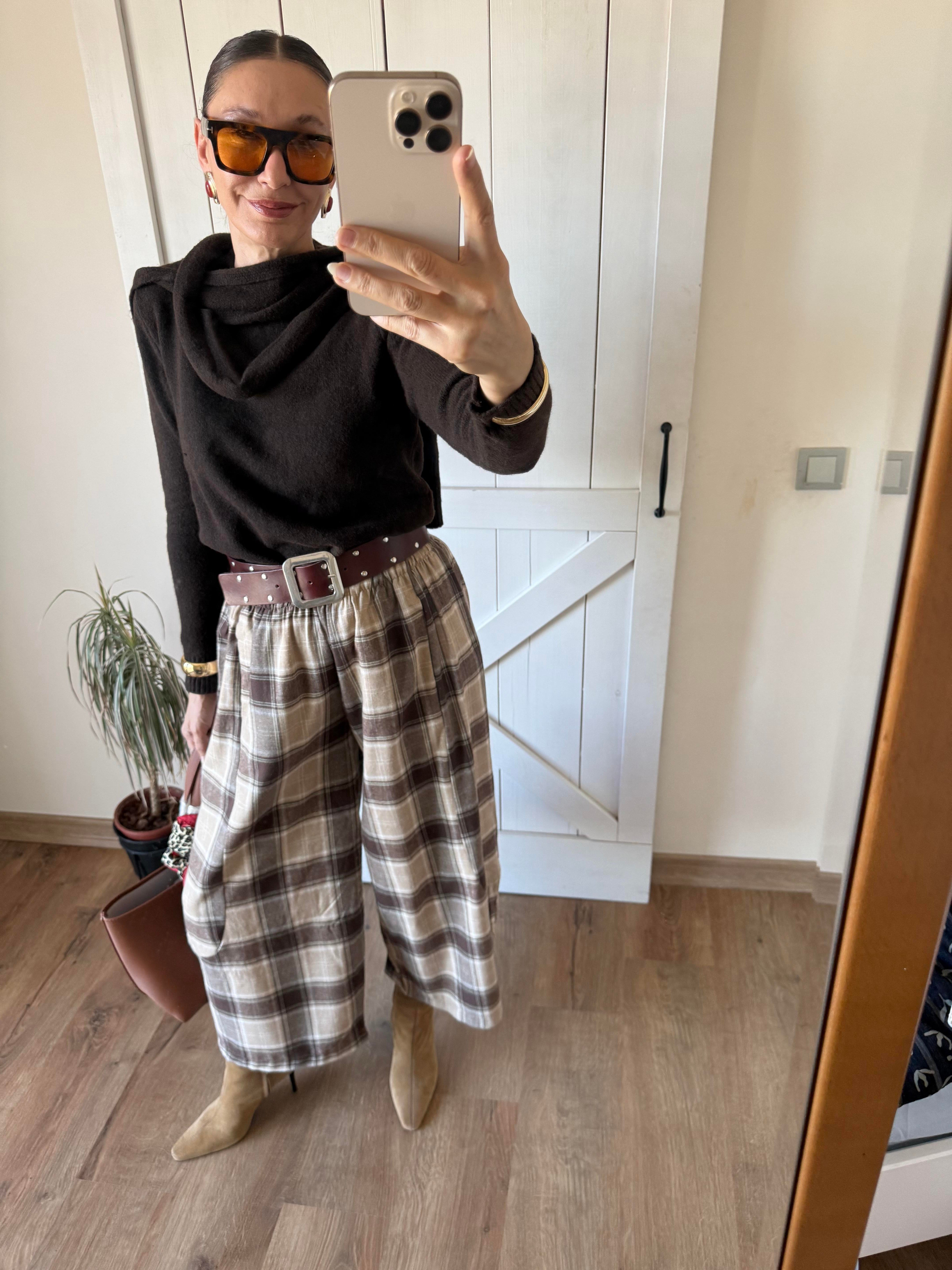 Kahve Ekoseli Oduncu Şalvar Pantolon