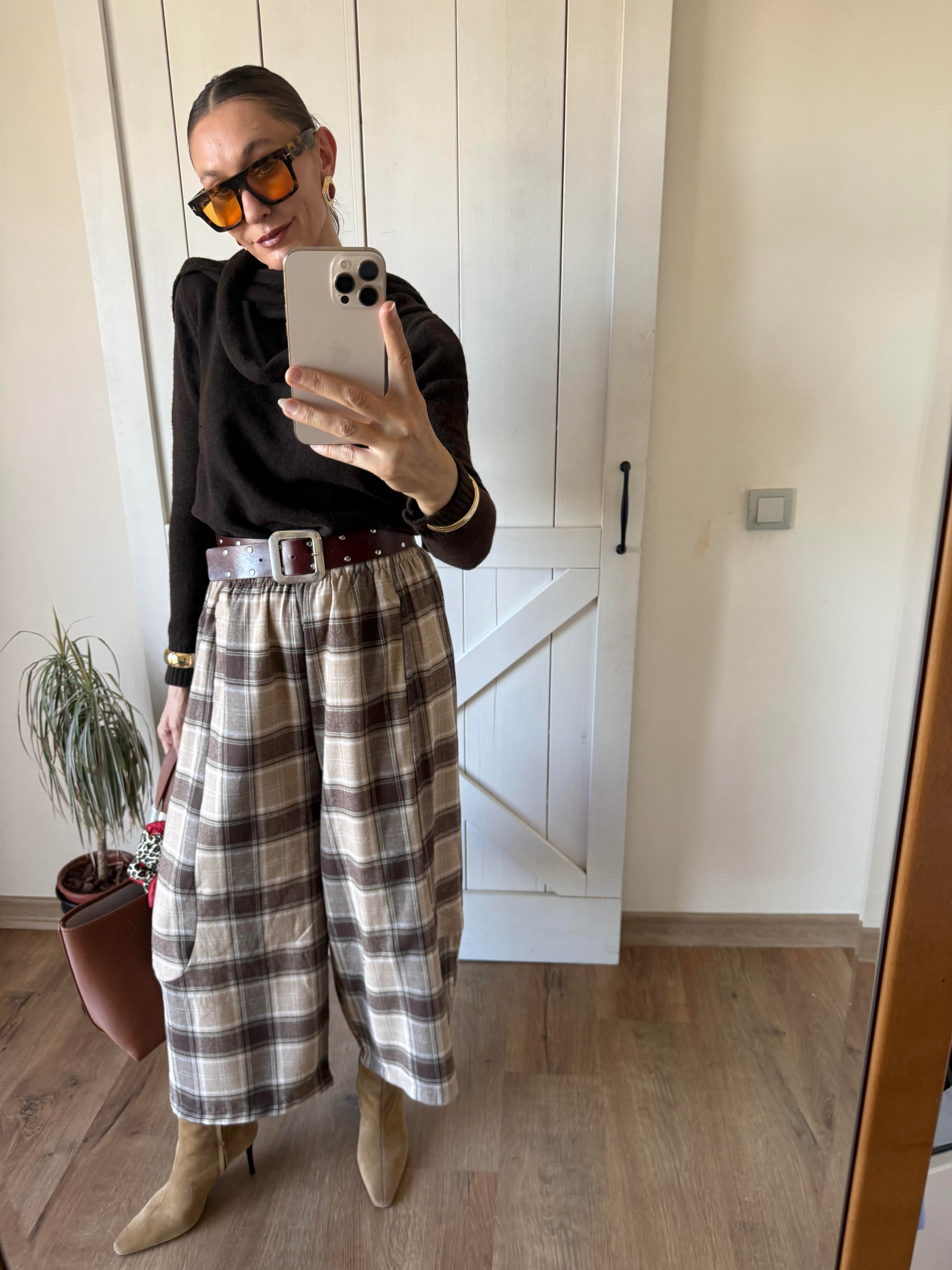 Kahve Ekoseli Oduncu Şalvar Pantolon