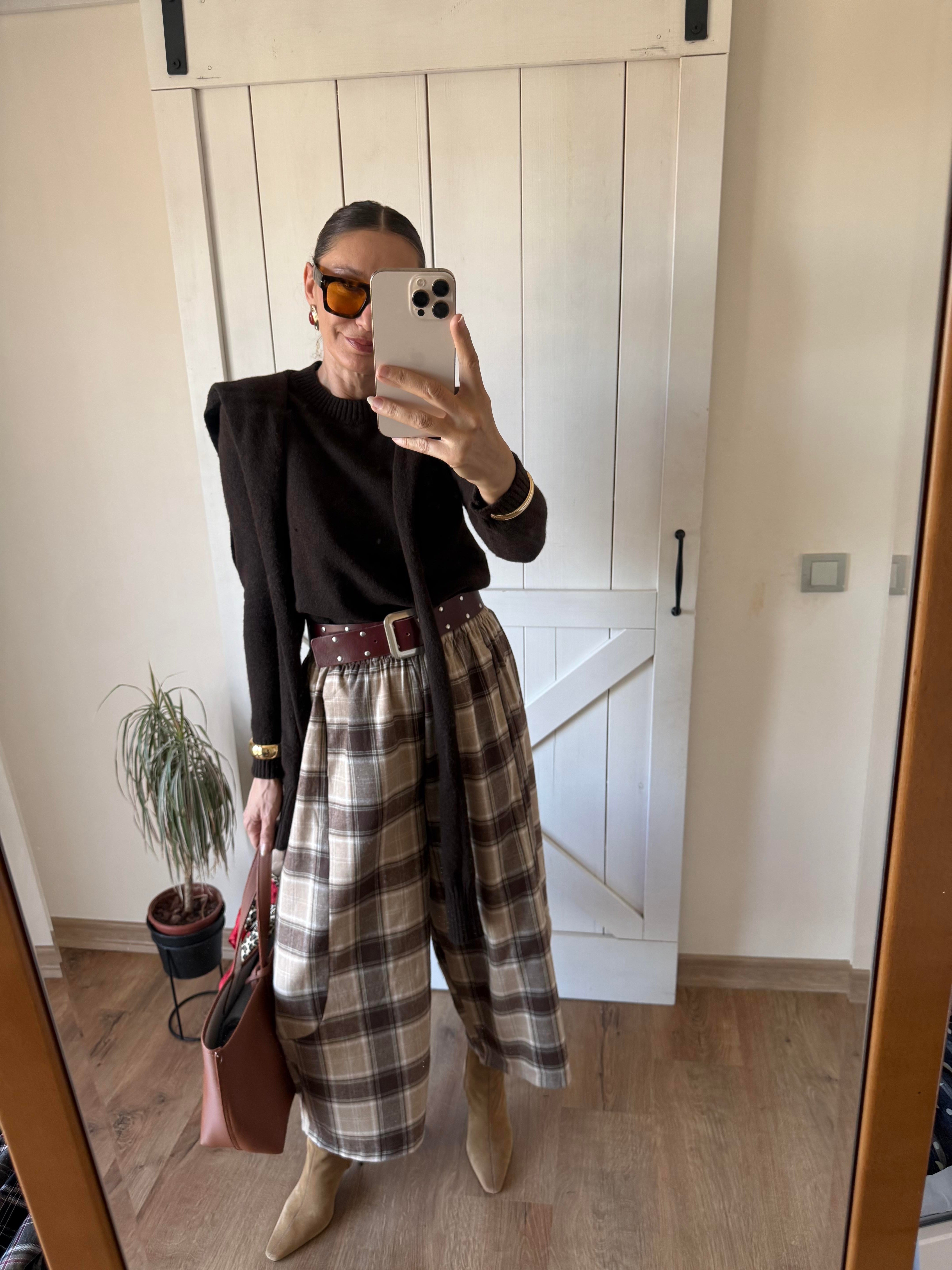 Kahve Ekoseli Oduncu Şalvar Pantolon