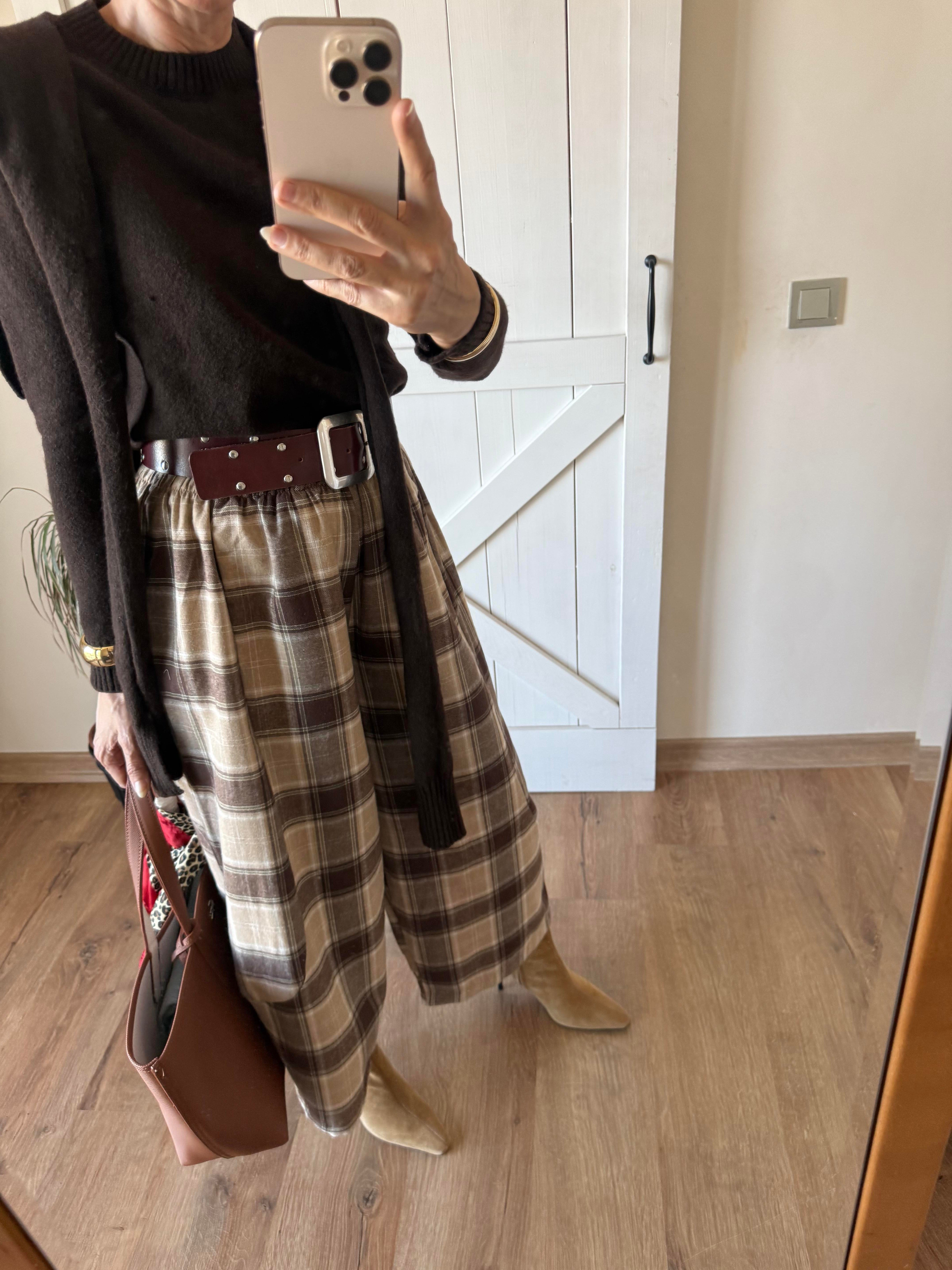 Kahve Ekoseli Oduncu Şalvar Pantolon