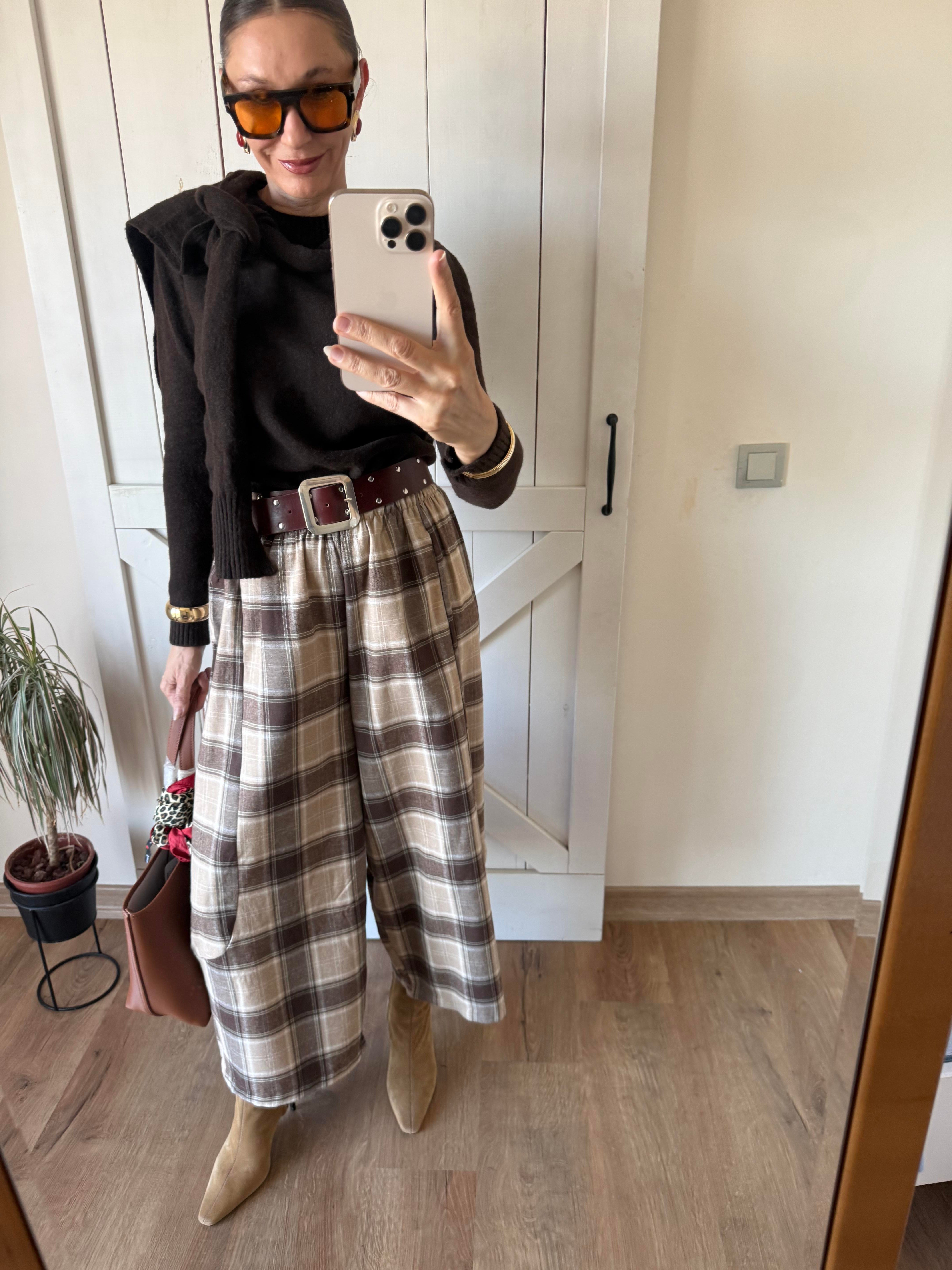 Kahve Ekoseli Oduncu Şalvar Pantolon