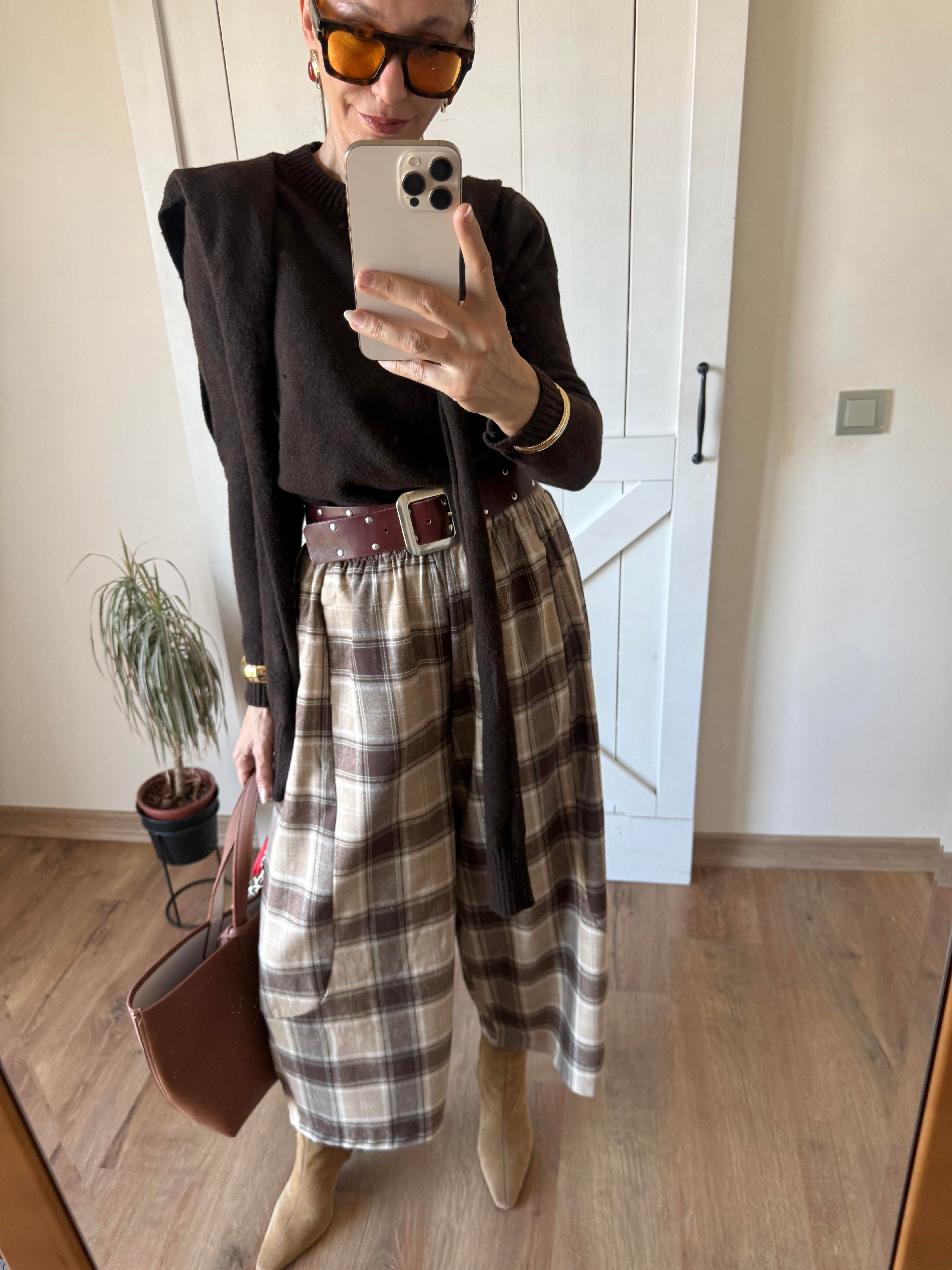 Kahve Ekoseli Oduncu Şalvar Pantolon