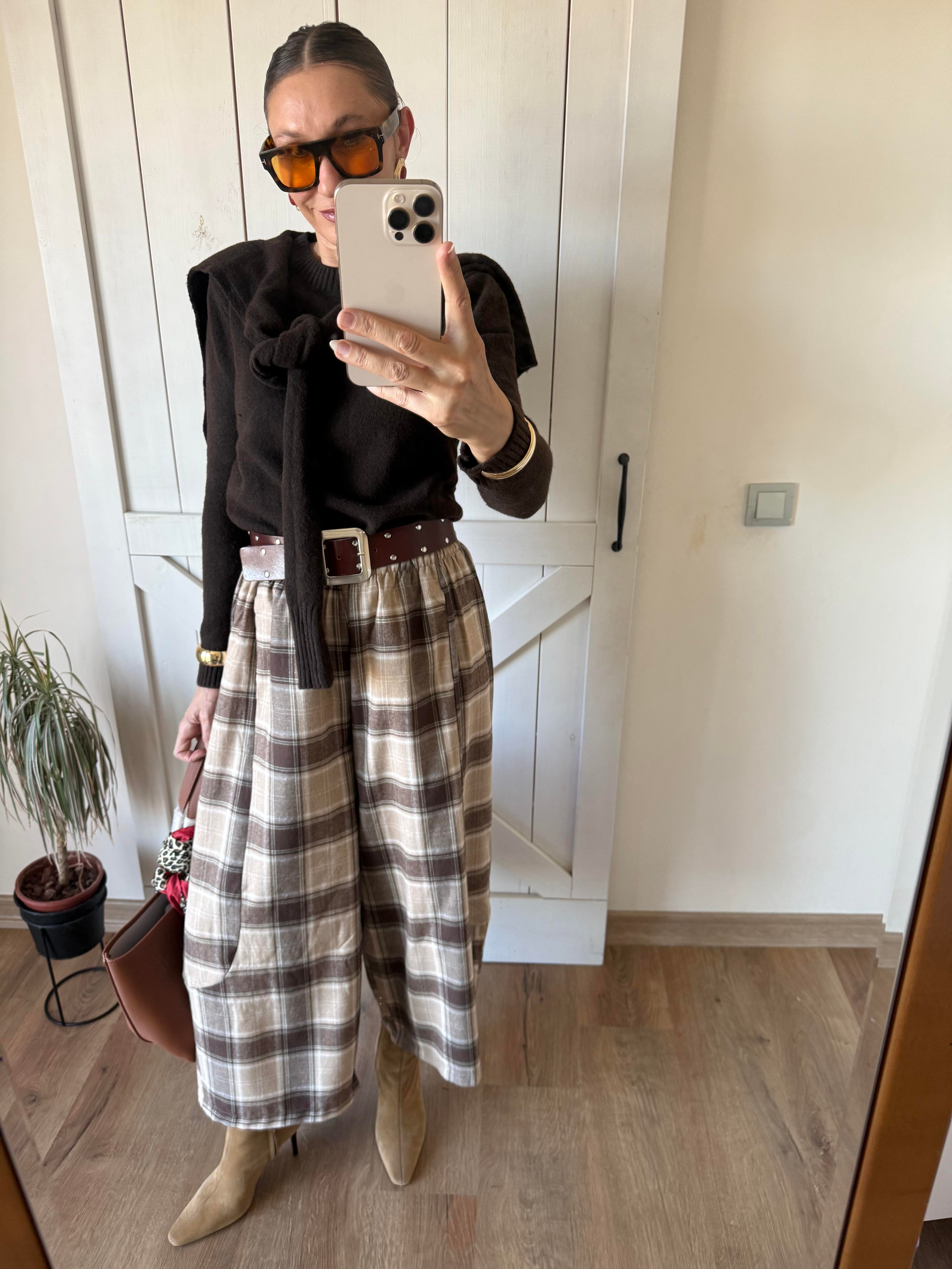 Kahve Ekoseli Oduncu Şalvar Pantolon