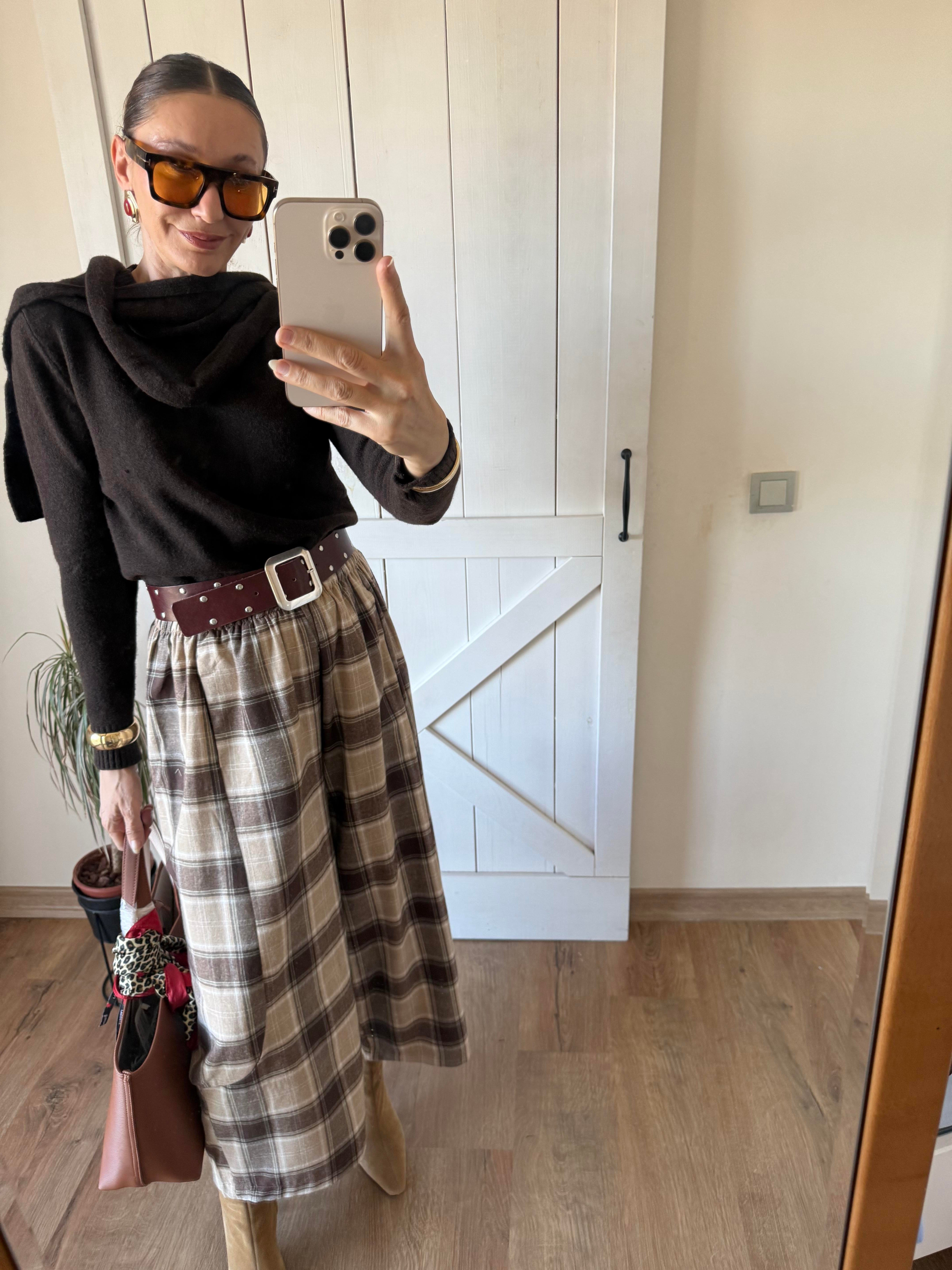 Kahve Ekoseli Oduncu Şalvar Pantolon