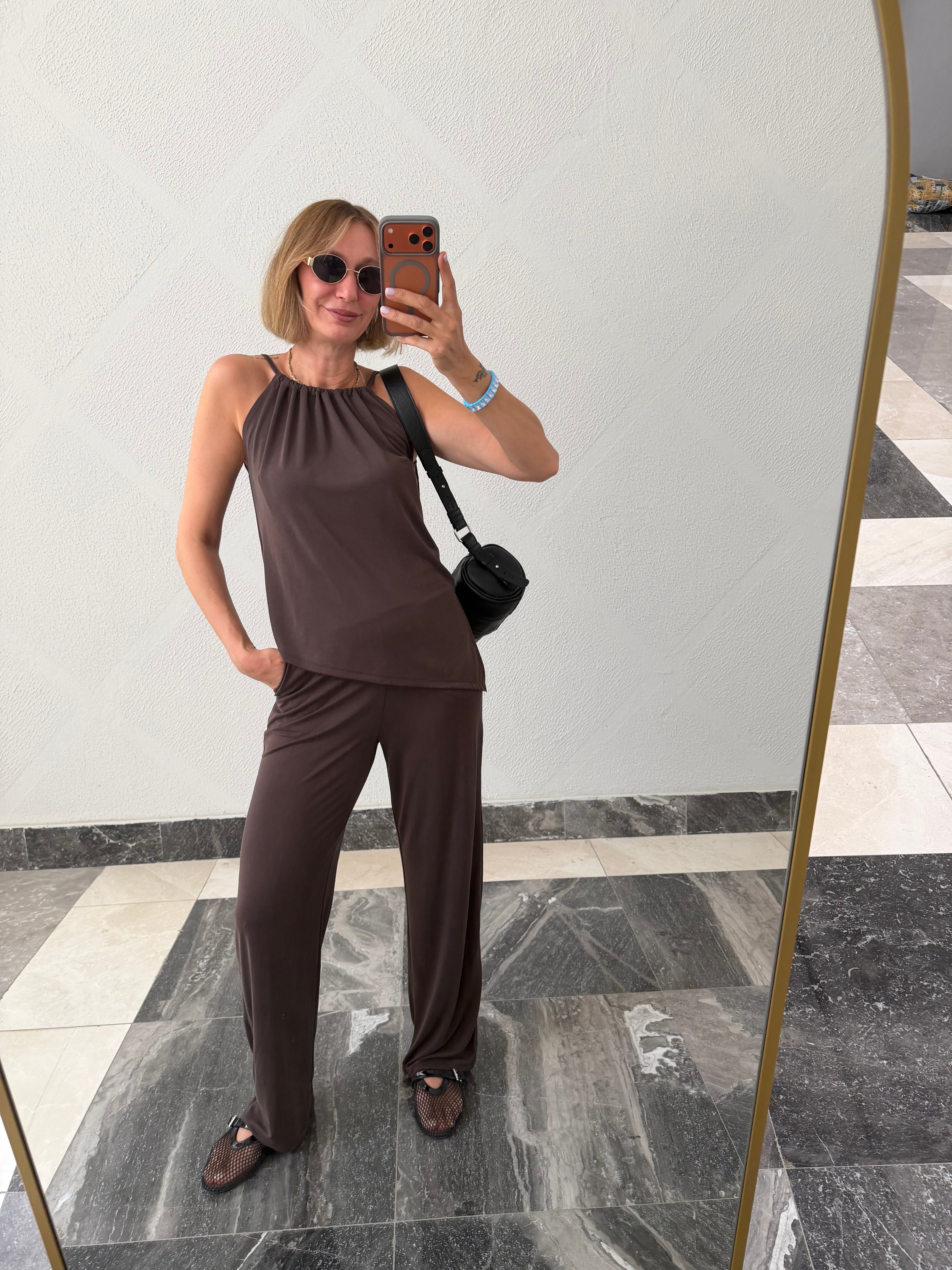 Kahve Halter Yaka Takım