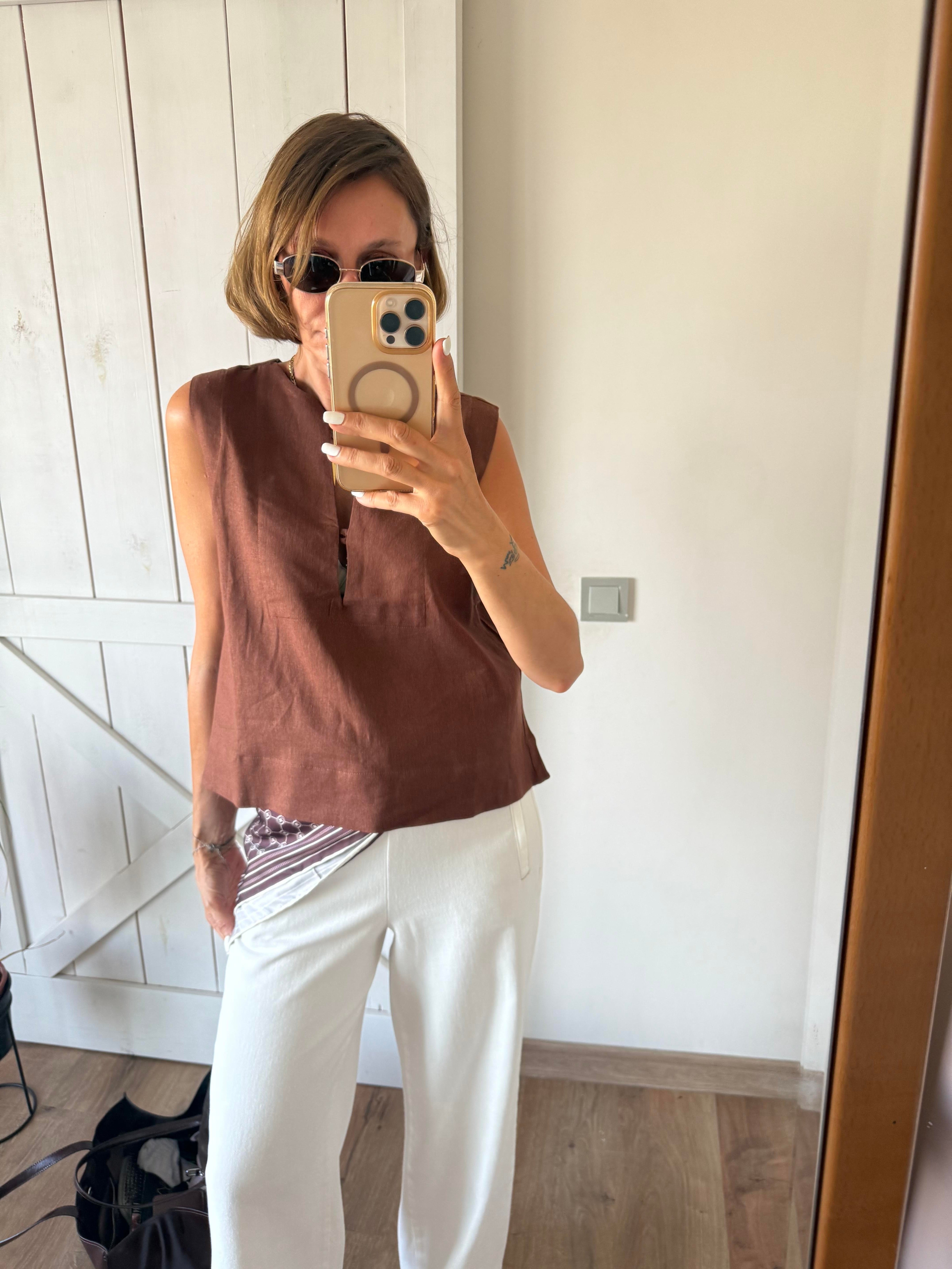 Kahve Massi Keten Bluz