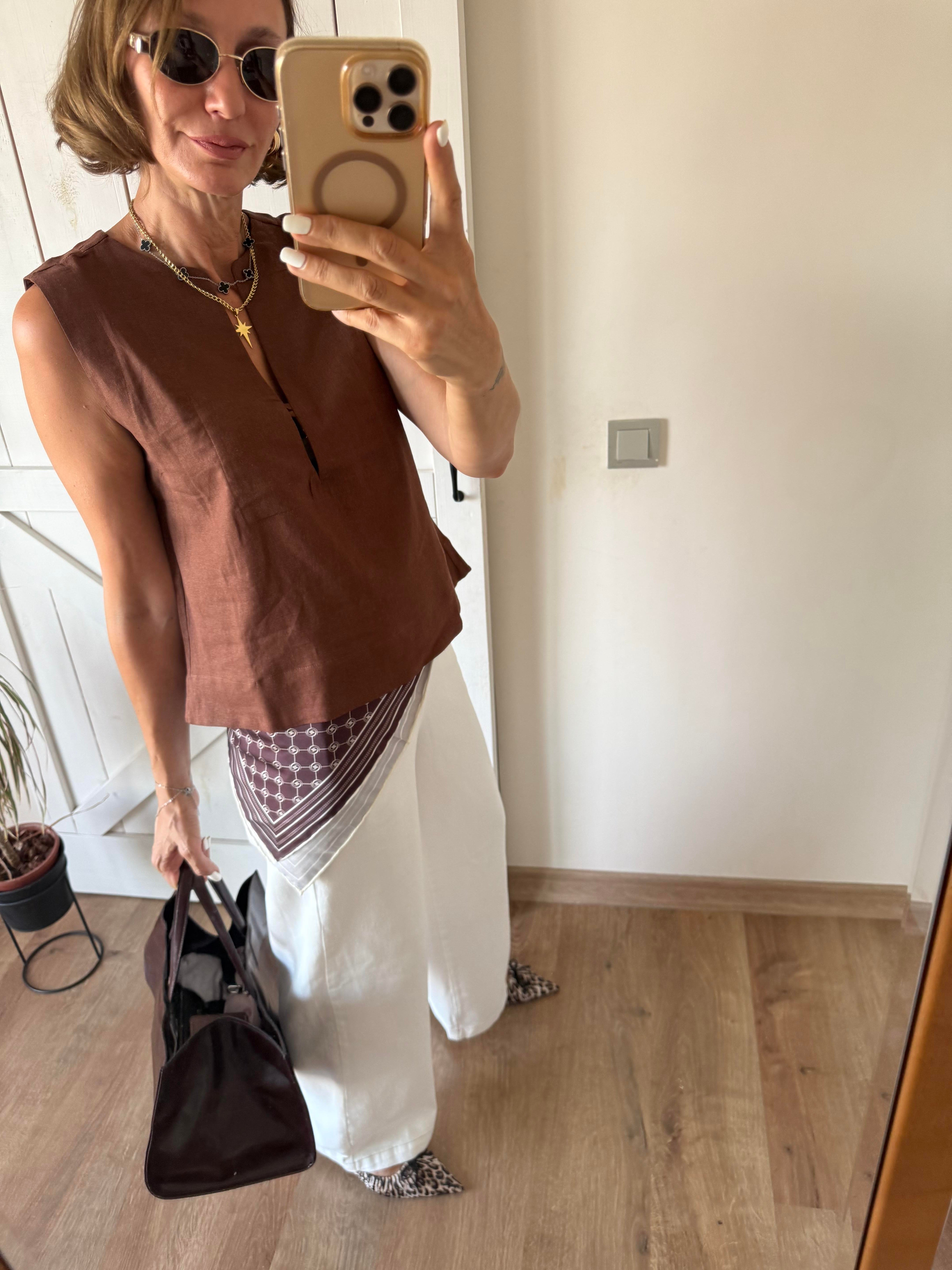 Kahve Massi Keten Bluz