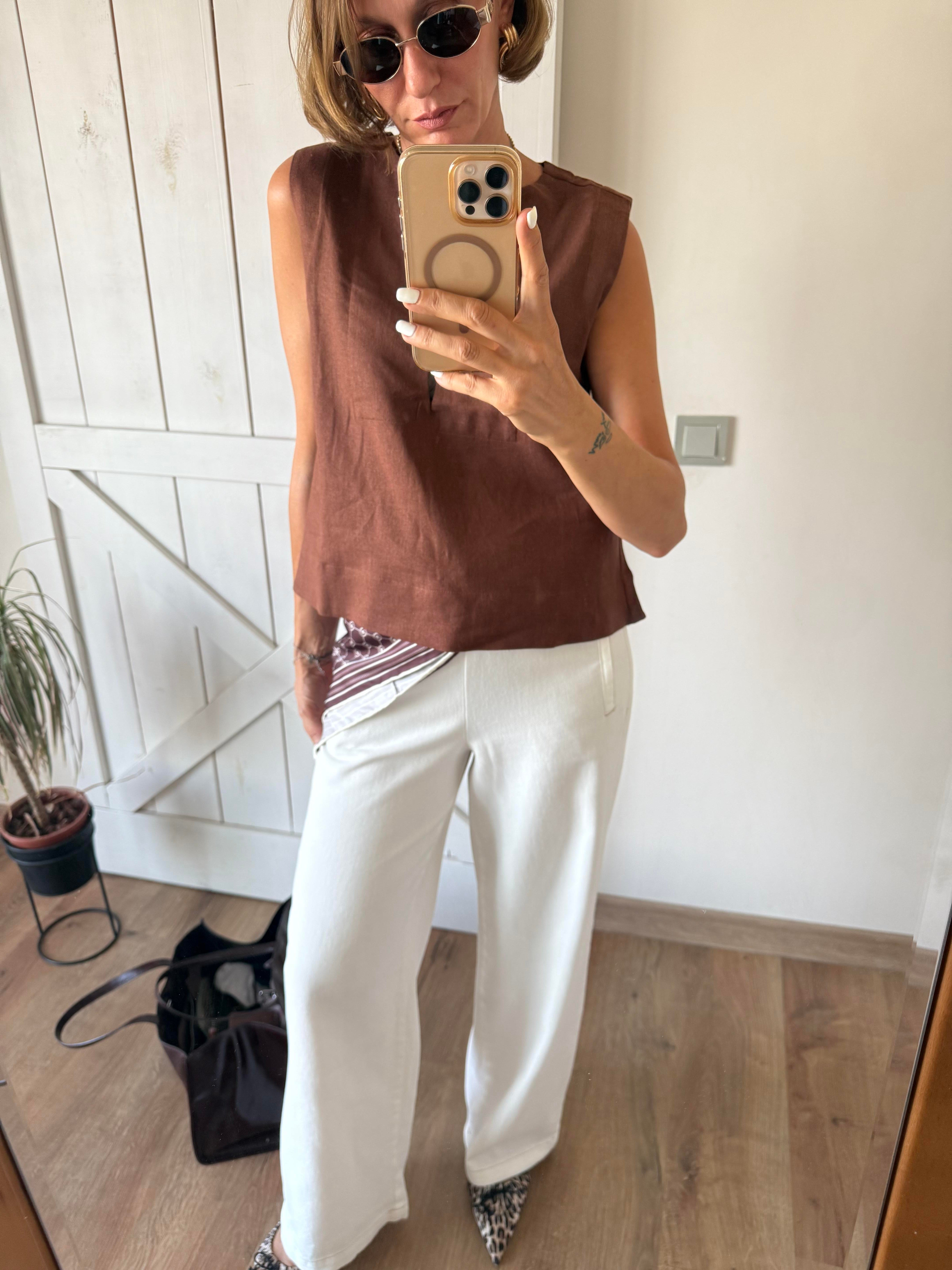 Kahve Massi Keten Bluz