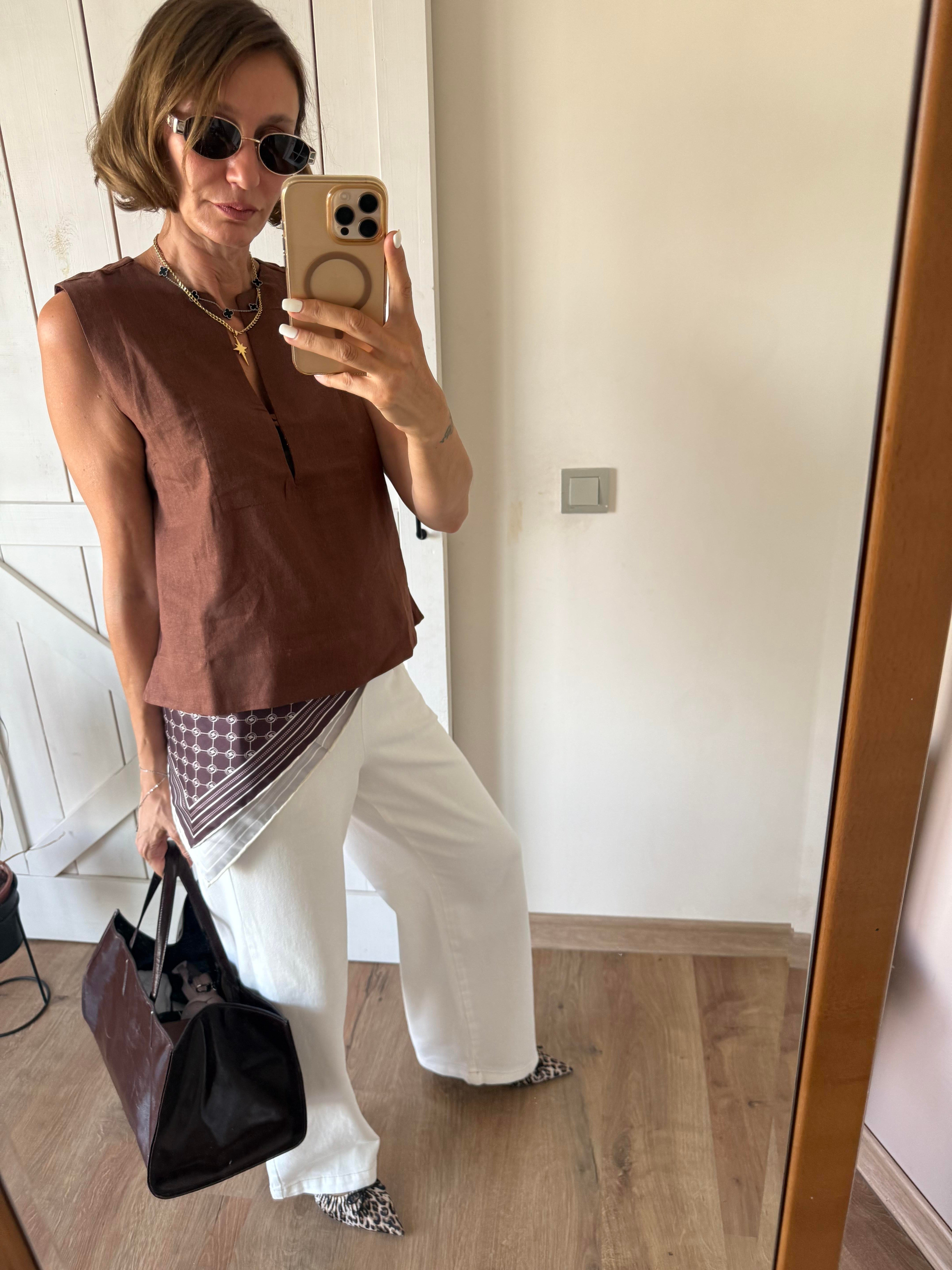 Kahve Massi Keten Bluz