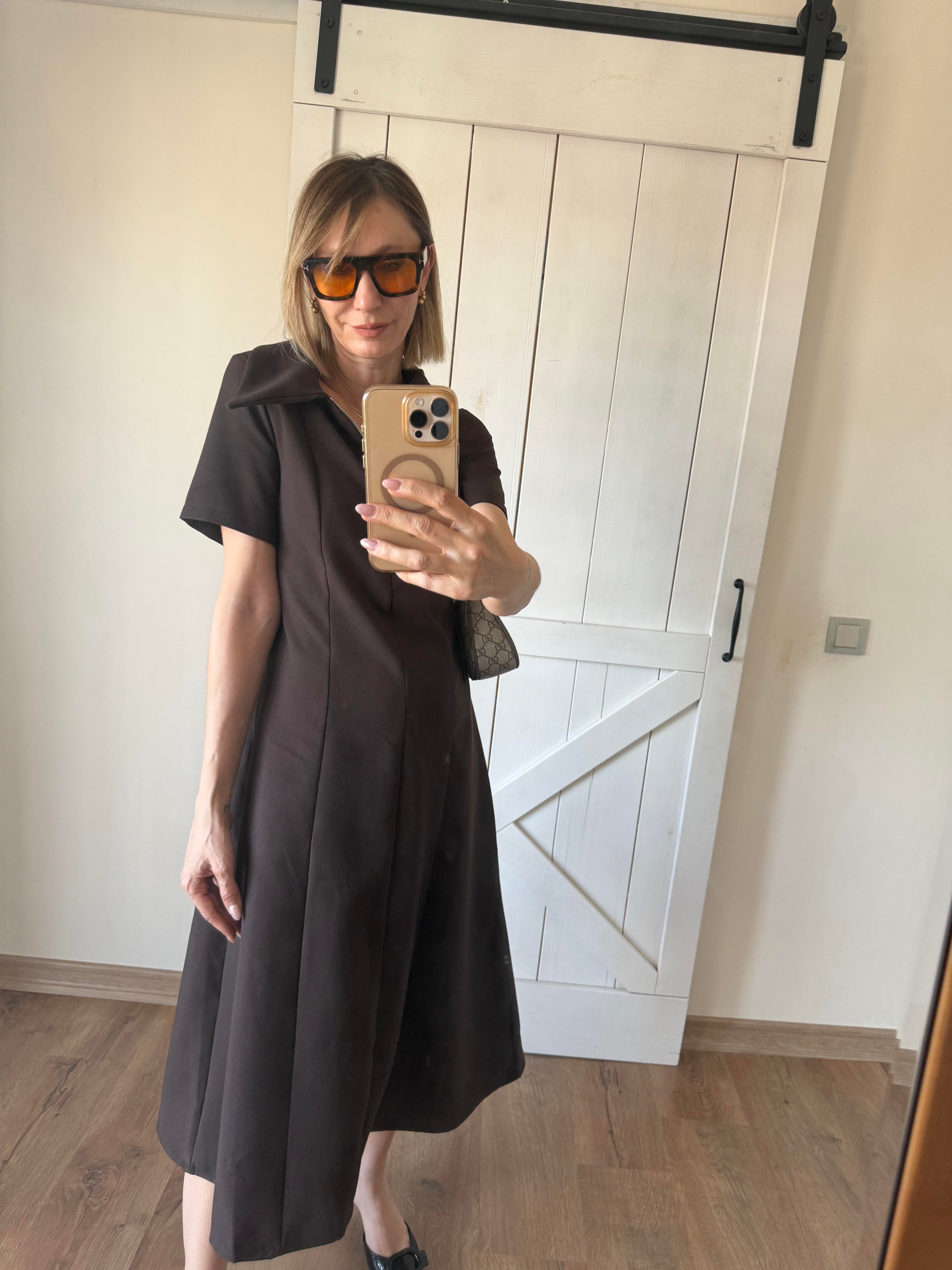 Kahve Midi Boy Elbise