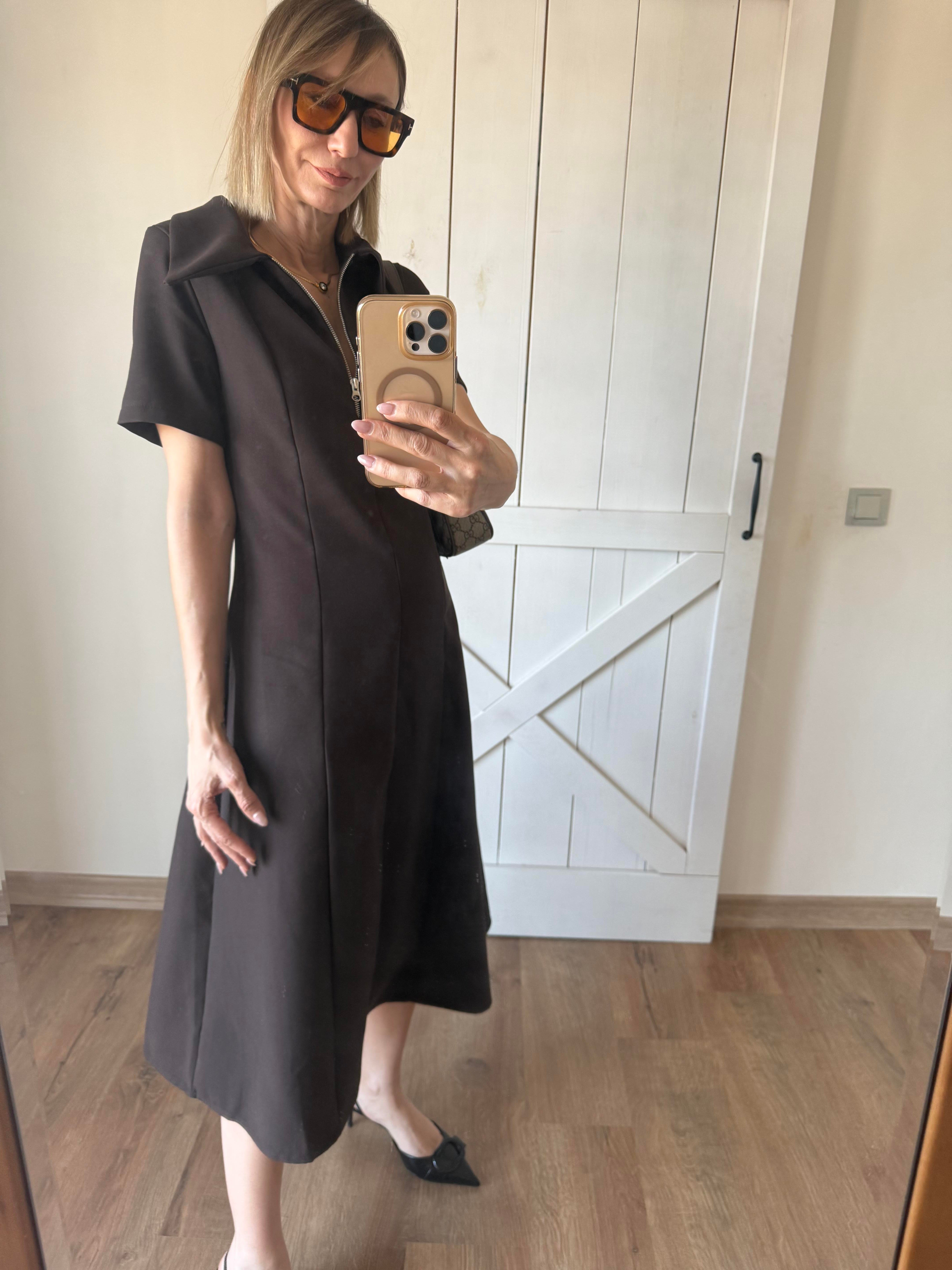 Kahve Midi Boy Elbise