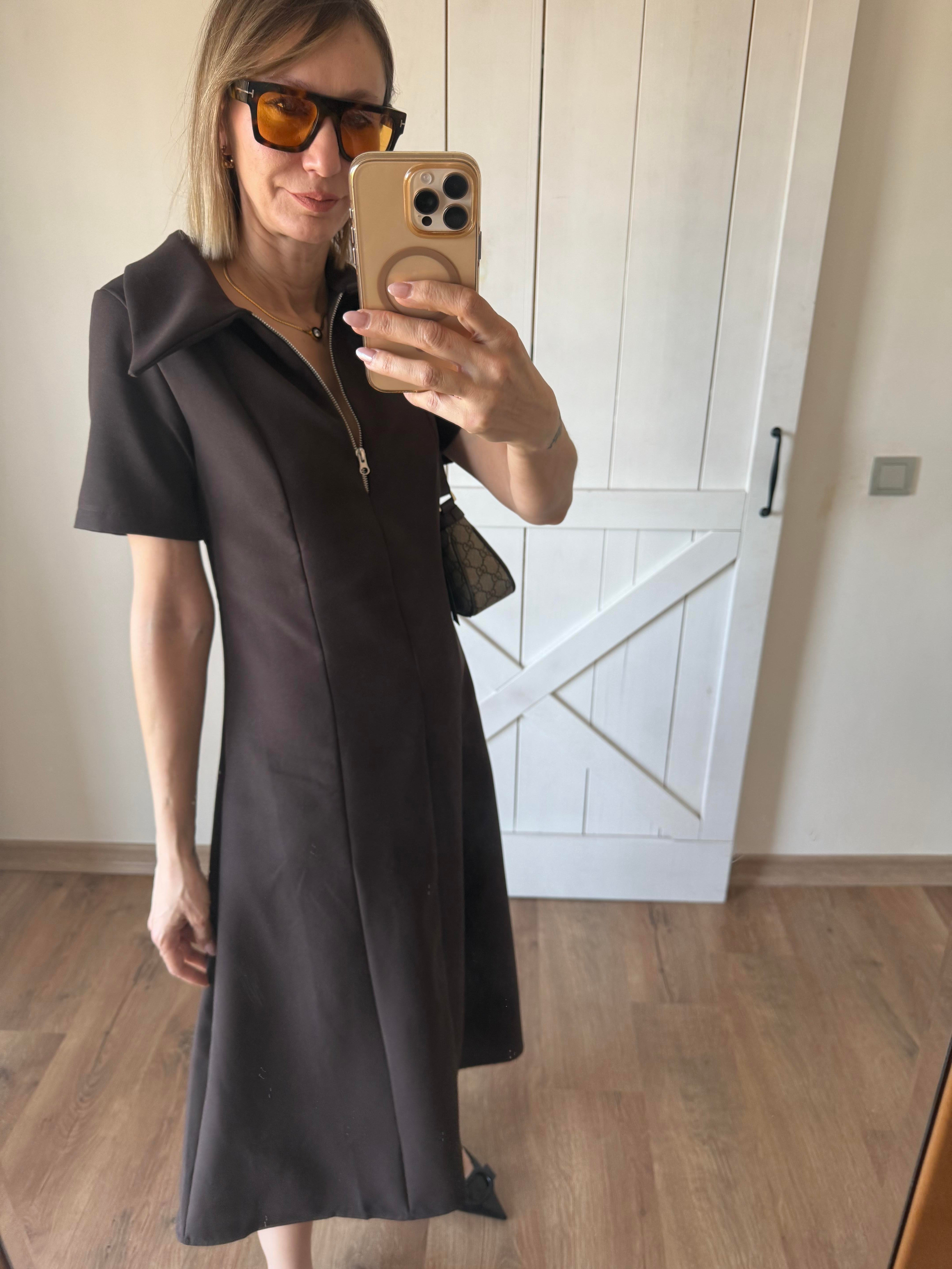 Kahve Midi Boy Elbise